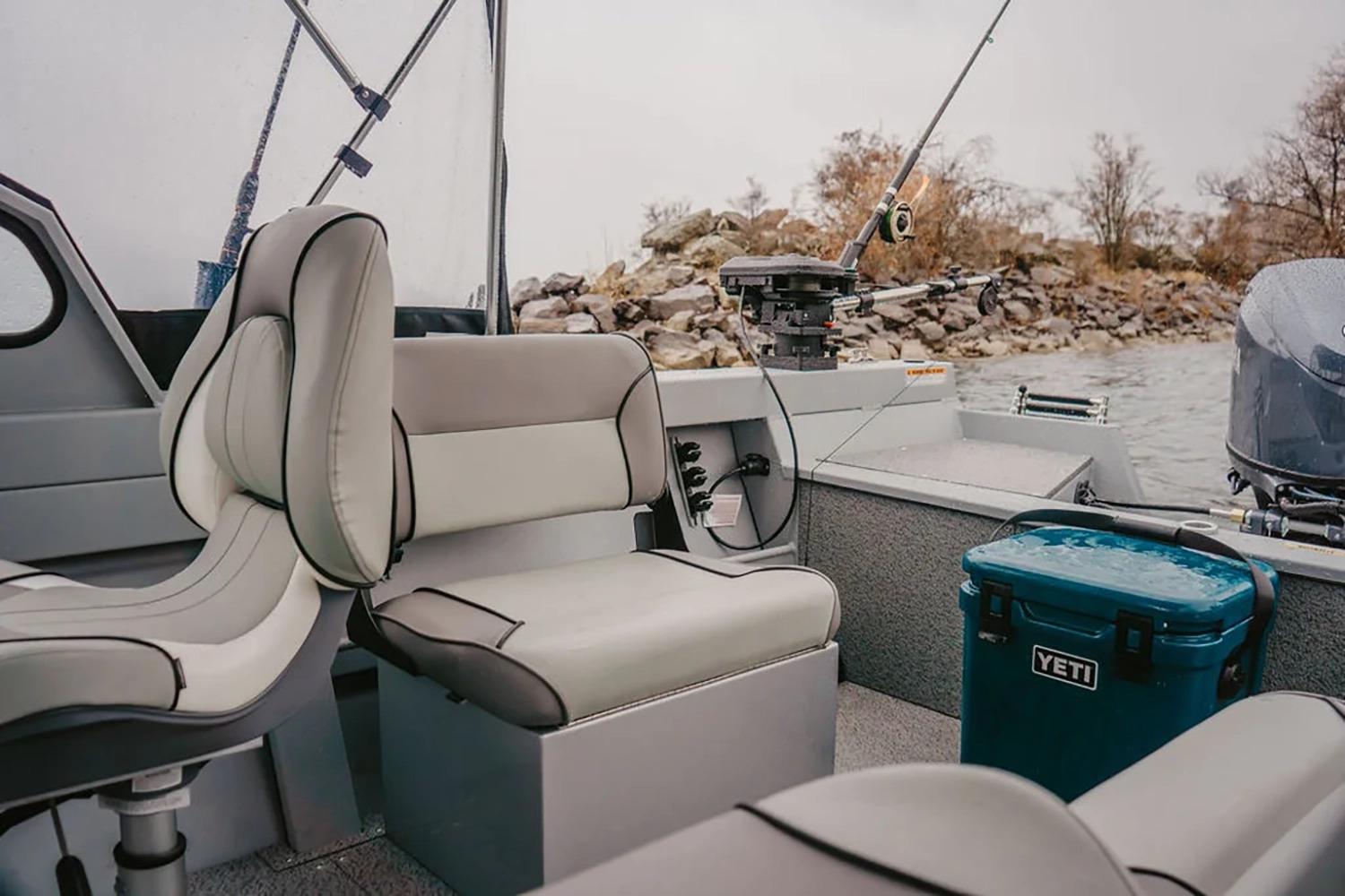 Manufacturer Provided Image: Interior of 2026 KingFisher 16 Falcon boat with seating and fishing gear.