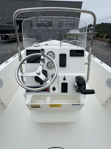 2025 Key West 179 FS boat console with steering wheel and gauges.