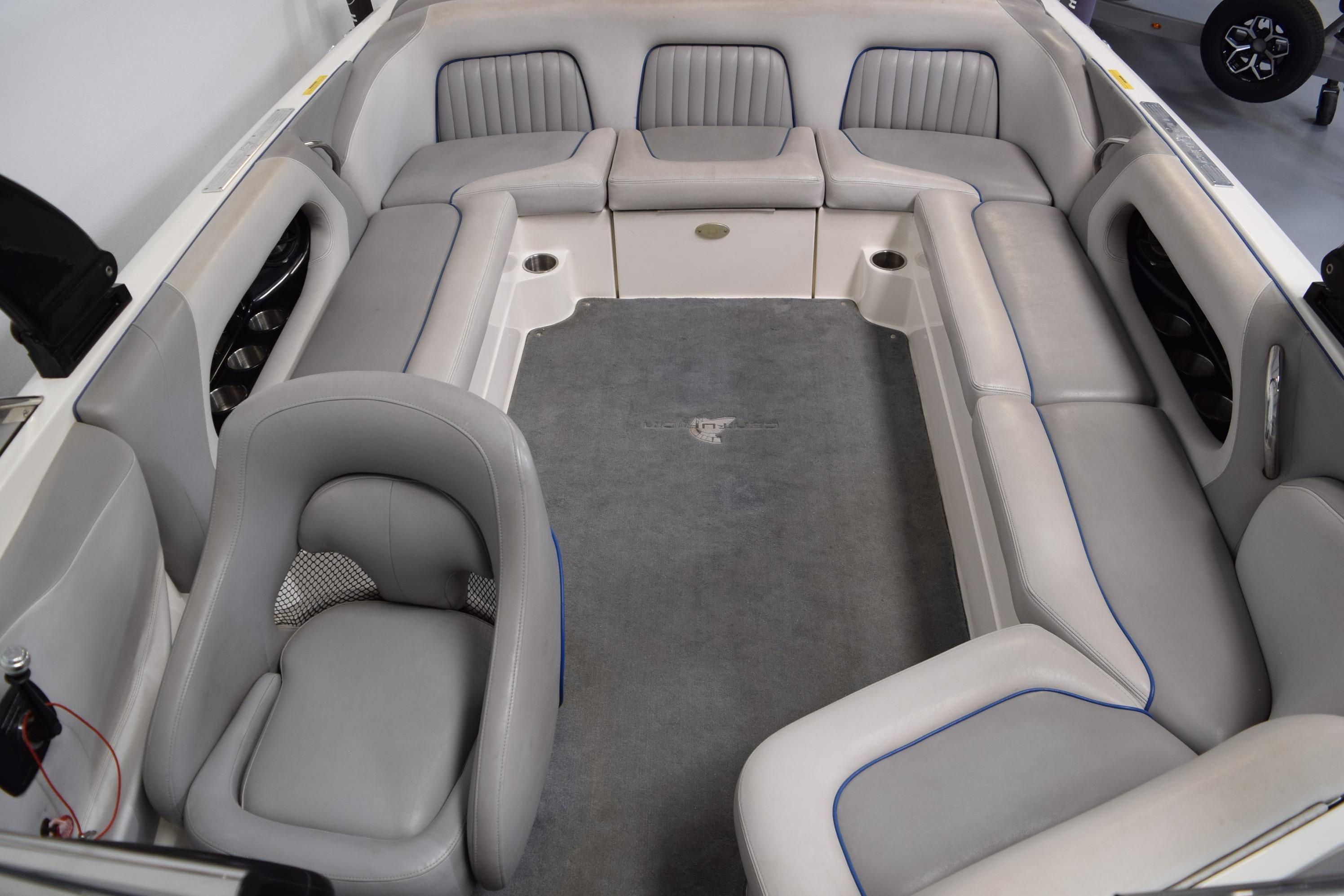 2007 Centurion SV 240 boat interior with gray seating and spacious layout.