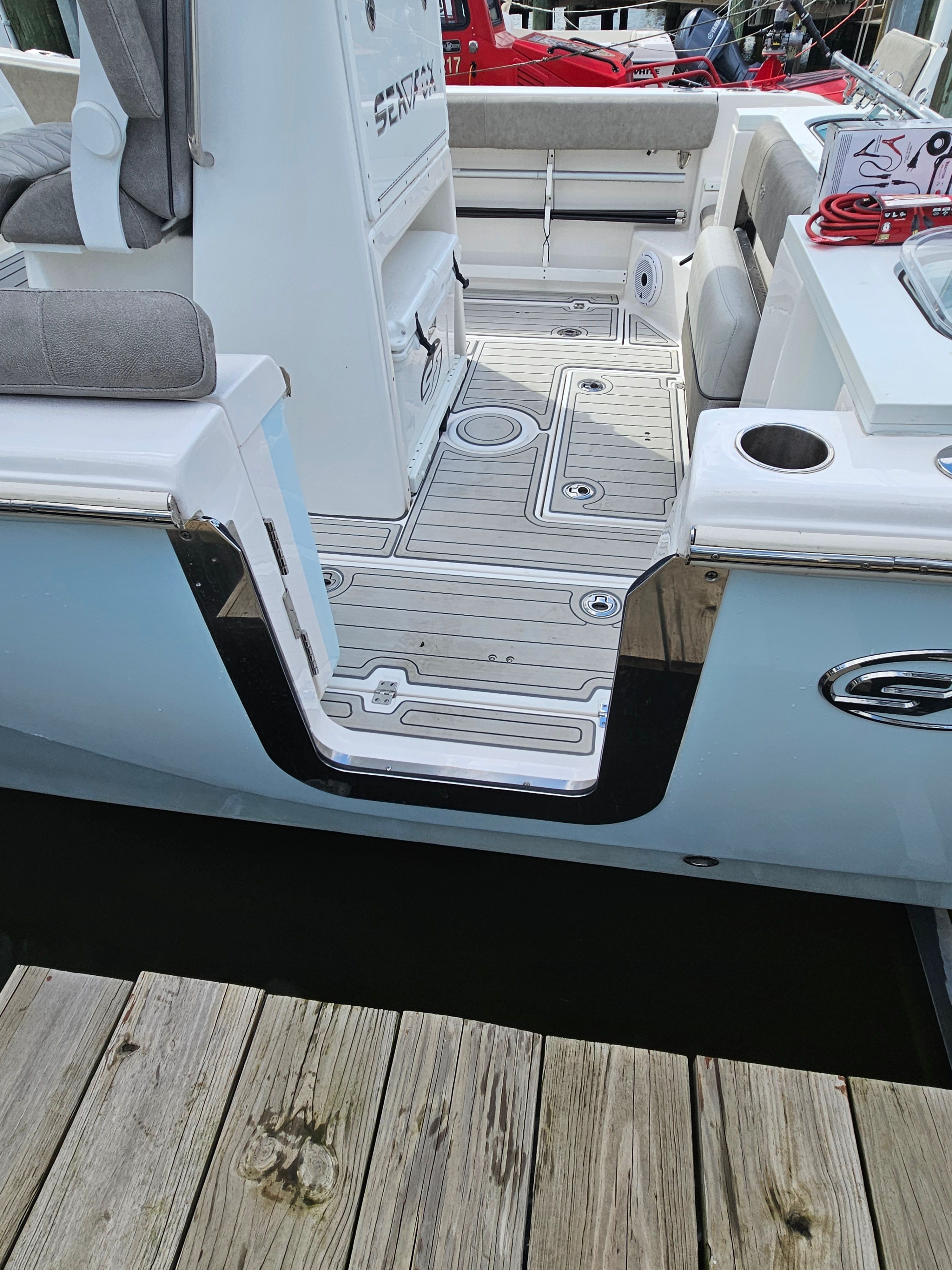 Interior view of a 2021 Sea Fox 288 Commander boat deck.