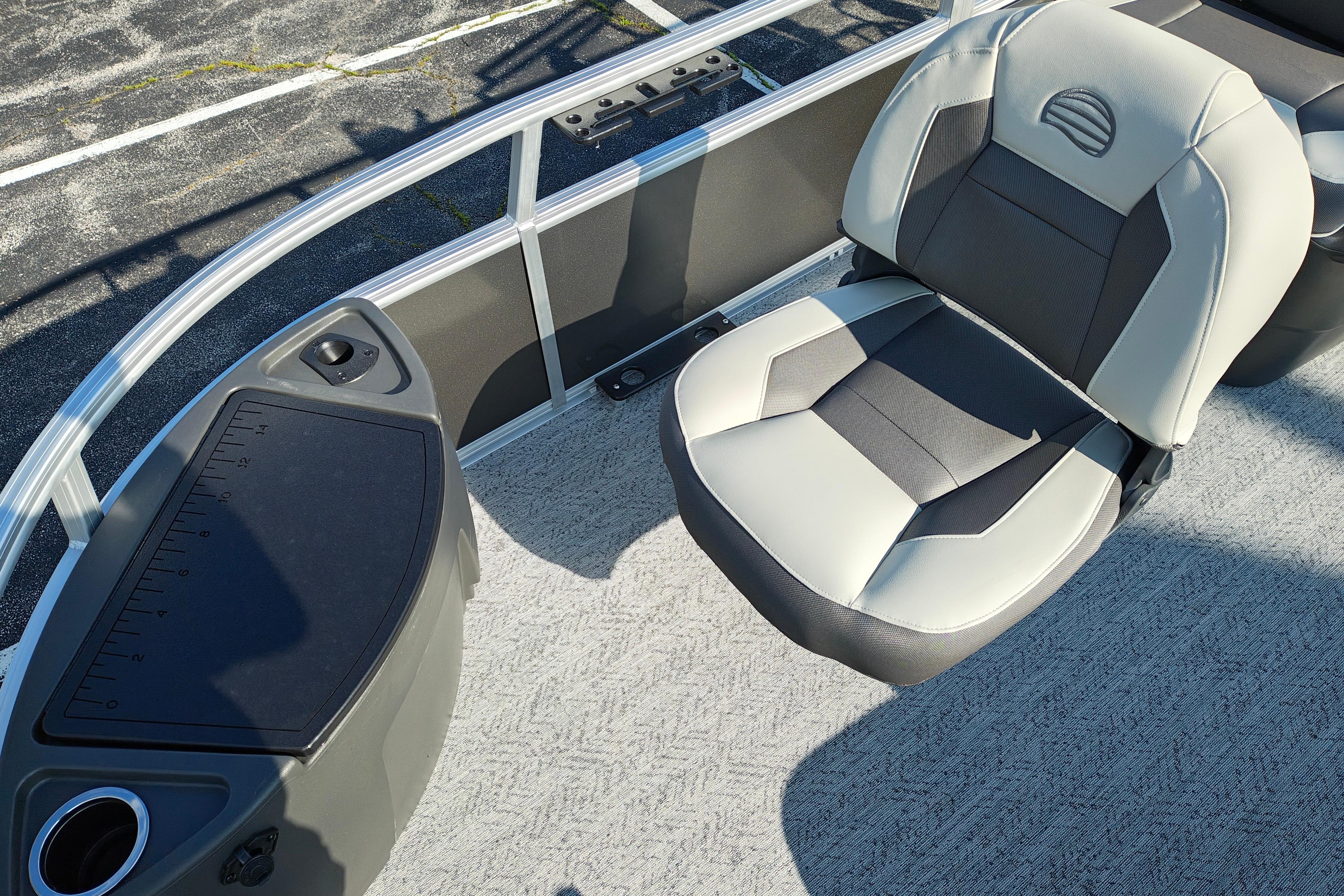 2026 Sun Tracker Bass Buggy 18 DLX boat interior with comfortable seating and measuring panel.