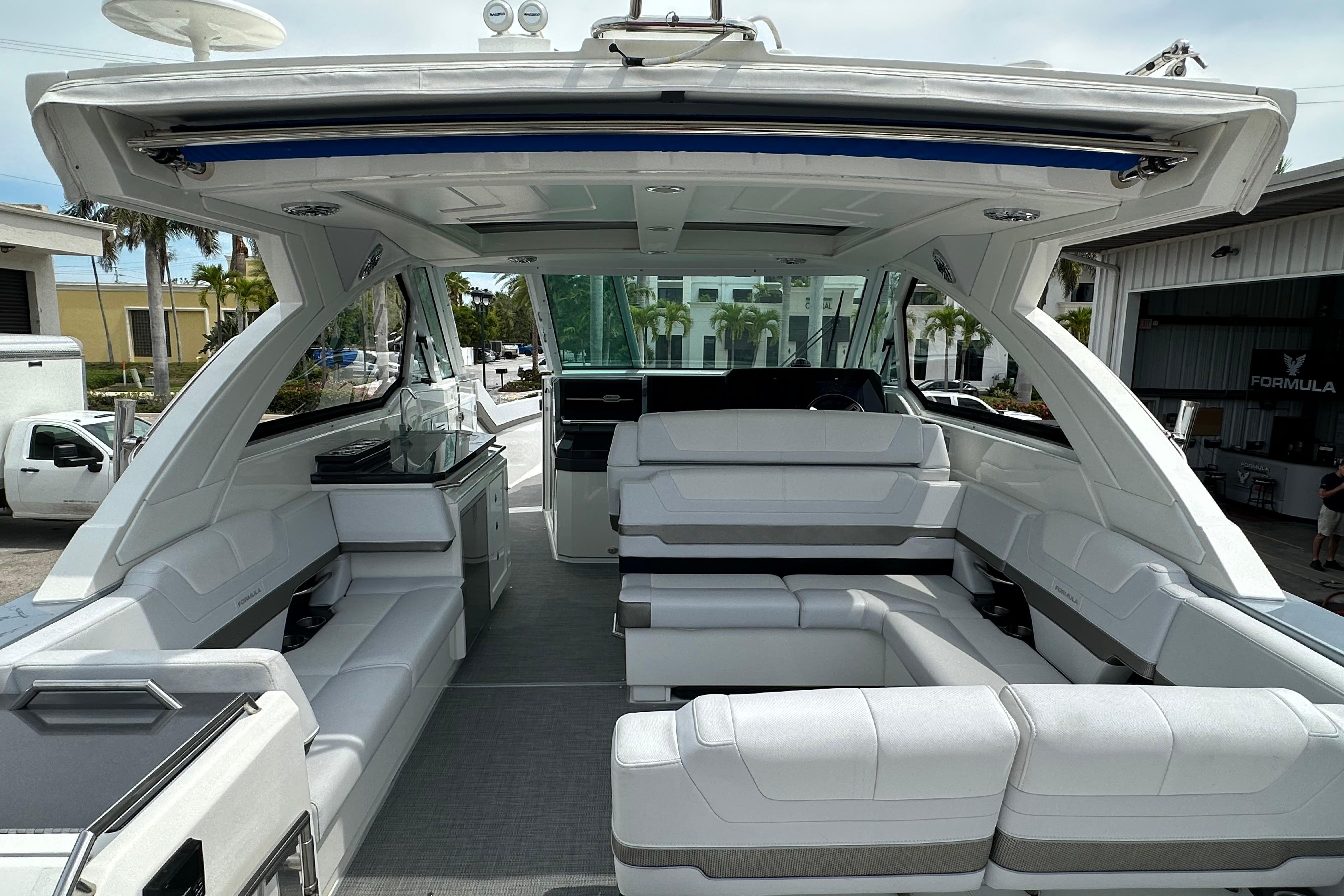 2021 Formula 380 Super Sport Crossover OB interior with luxurious seating and modern design.