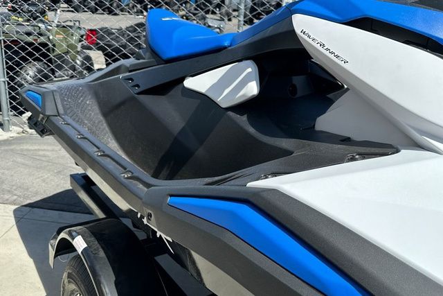 A Yamaha WaveRunner Jetblaster in black with blue accents sits on a trailer.