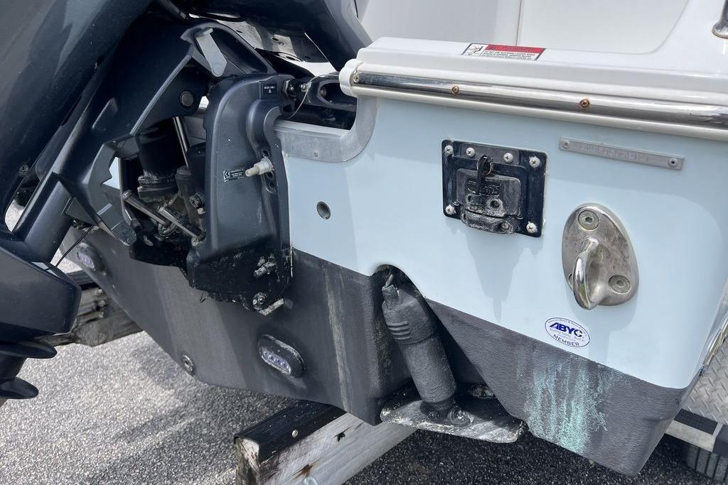 2021 Sea Hunt Gamefish 25 boat transom with motor mount and hardware details.