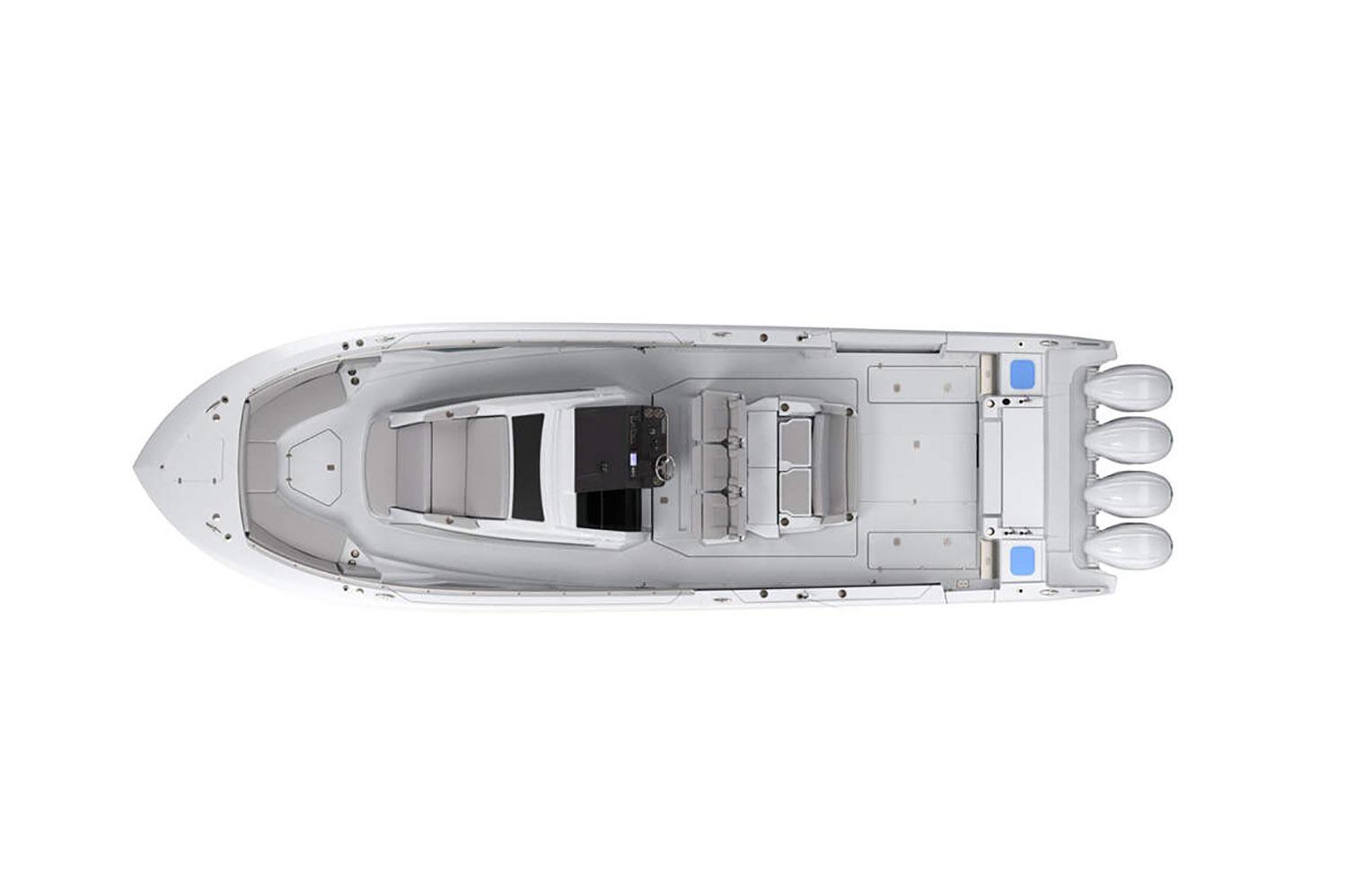 Manufacturer Provided Image: Top view of a 2022 Pursuit S 428 Sport boat with quad engines.