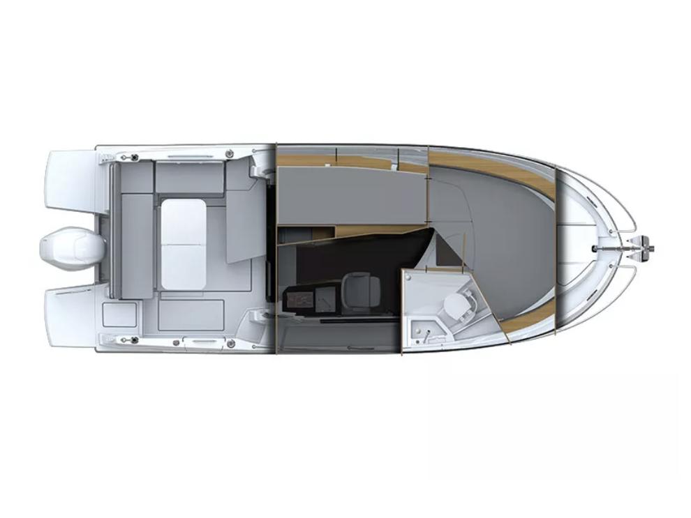 Manufacturer Provided Image: Top view layout of 2026 Beneteau Antares 8 Fishing boat, showcasing interior design.