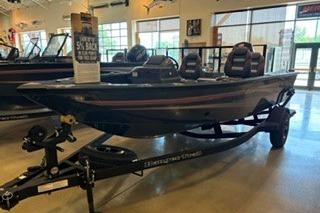 2026 Ranger VS1682SC Angler boat displayed in a showroom on a trailer.