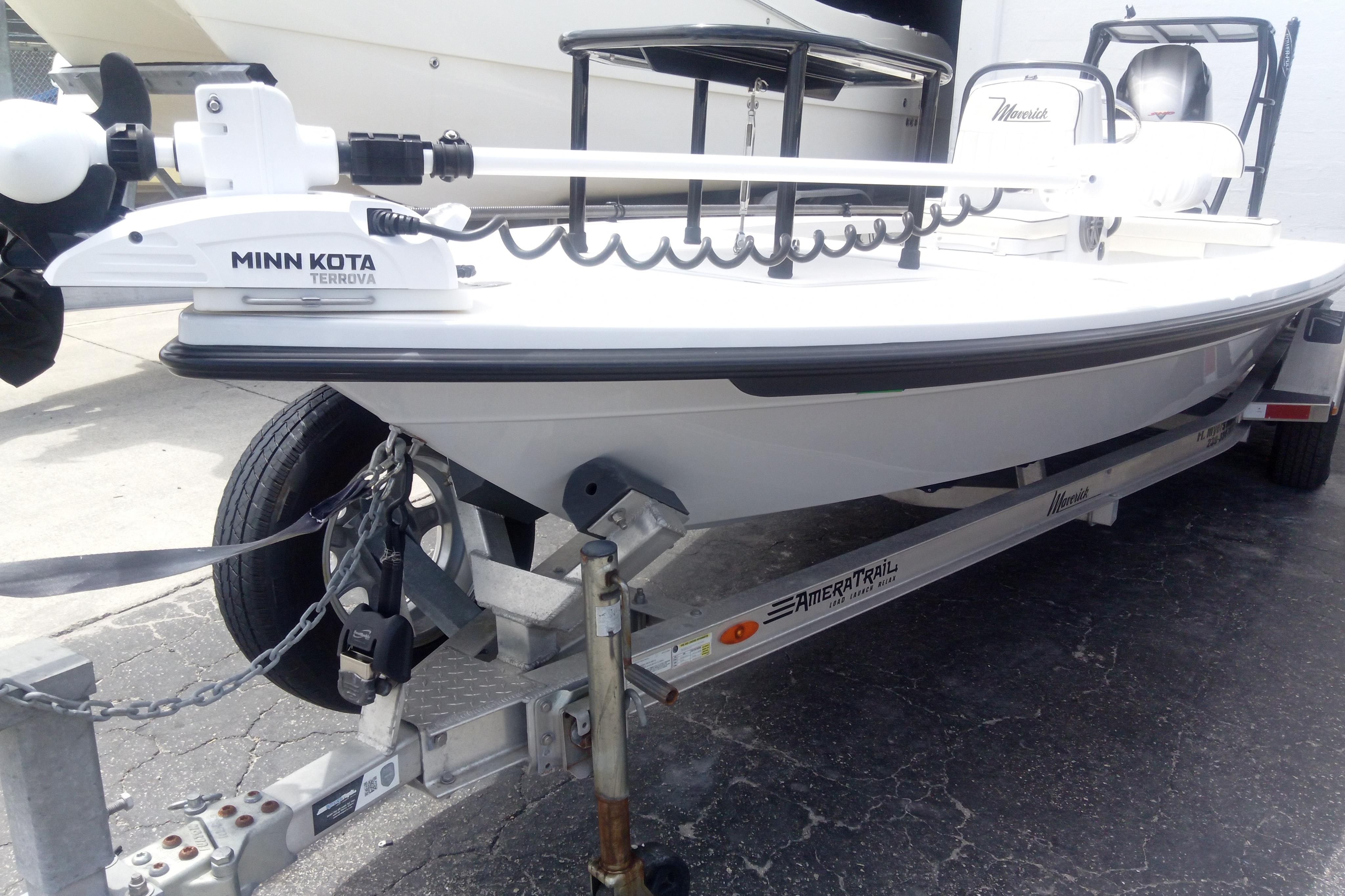 2020 Maverick 18 HPX-V boat on trailer with Minn Kota Terrova motor.