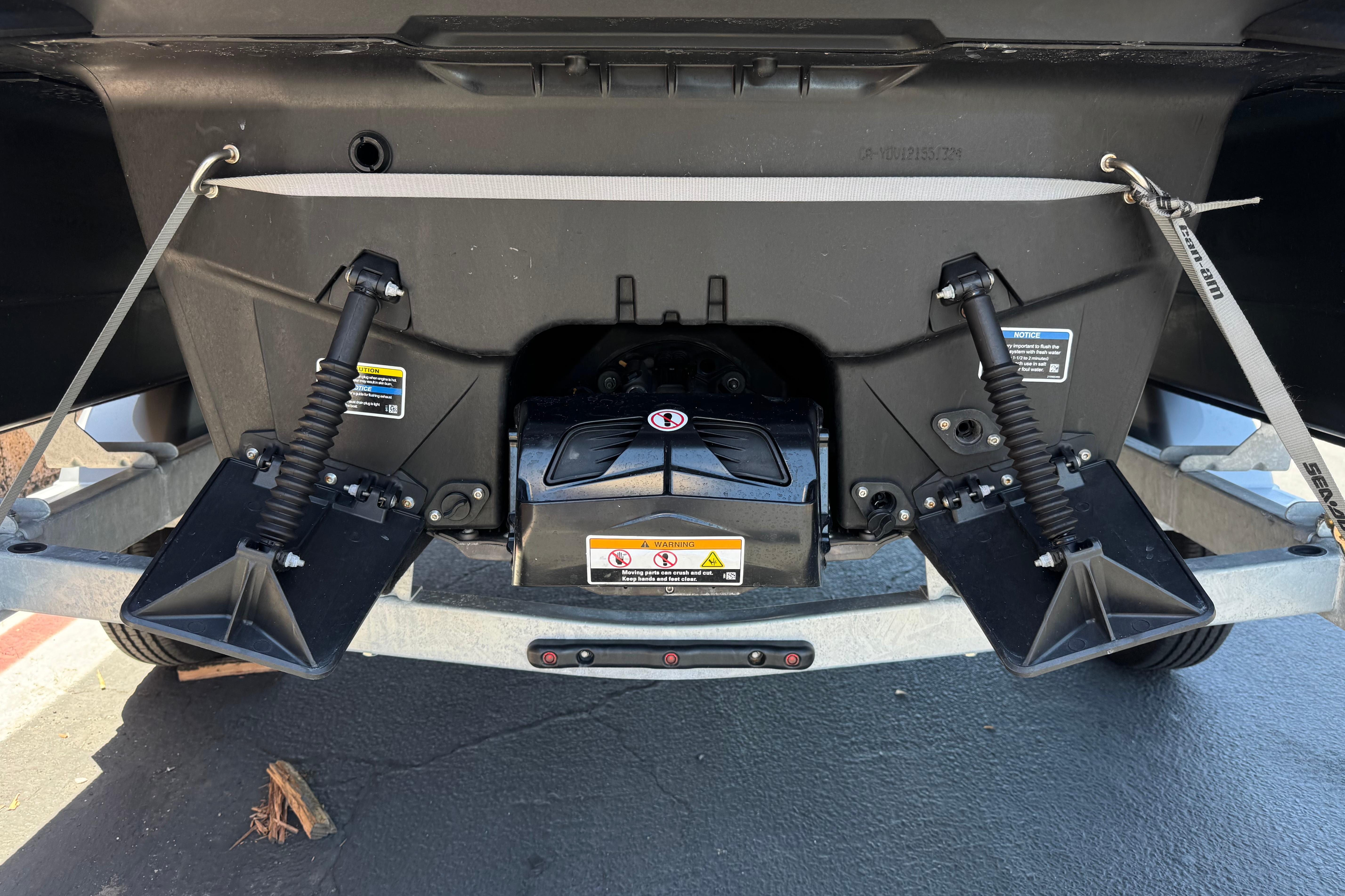 Rear view of 2024 Sea-Doo Switch Compact, showcasing its innovative propulsion system.