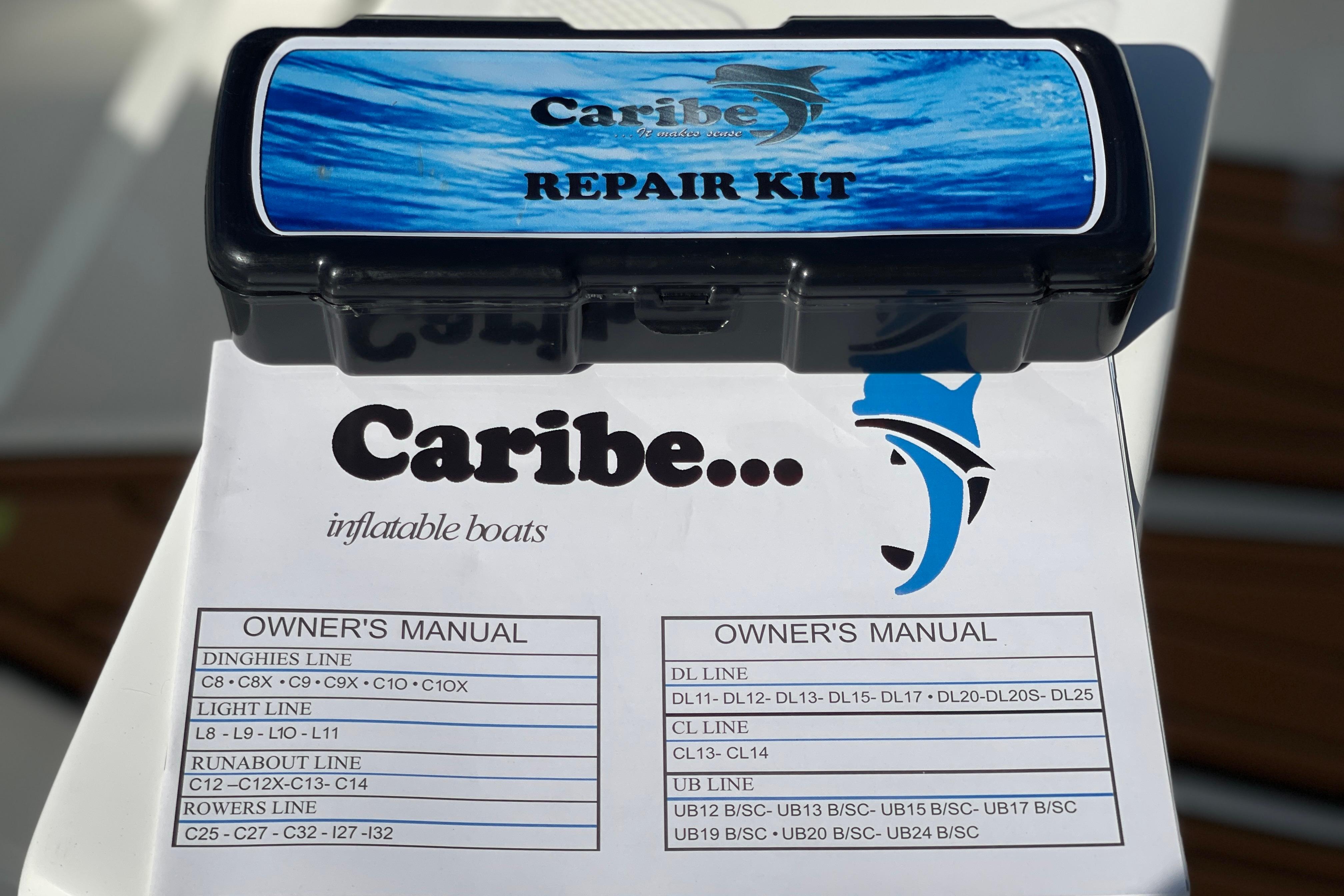 Caribe L8 2025 repair kit and owner's manual for inflatable boats.