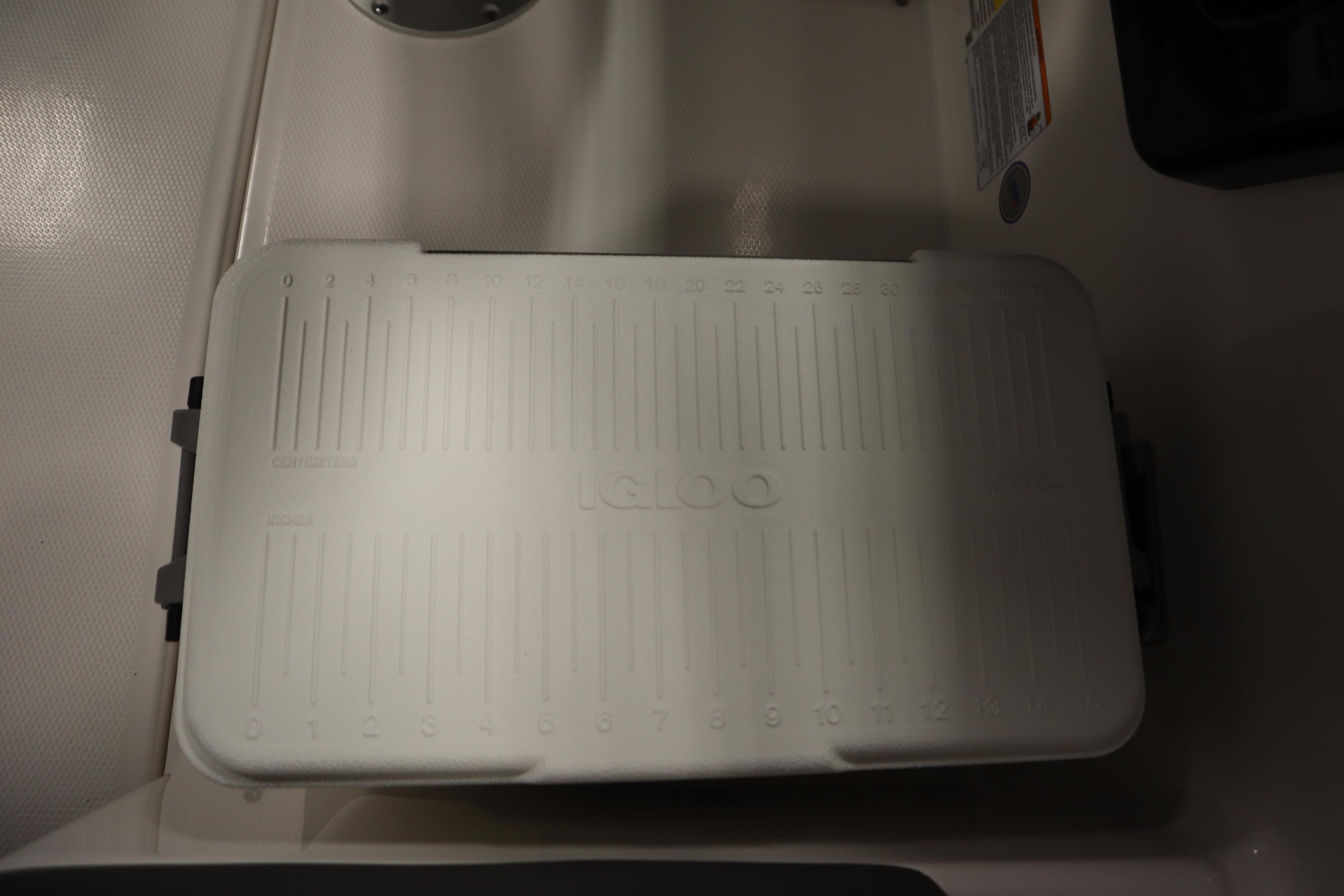 Yamaha AR250 2026 boat interior with Igloo cooler on deck.