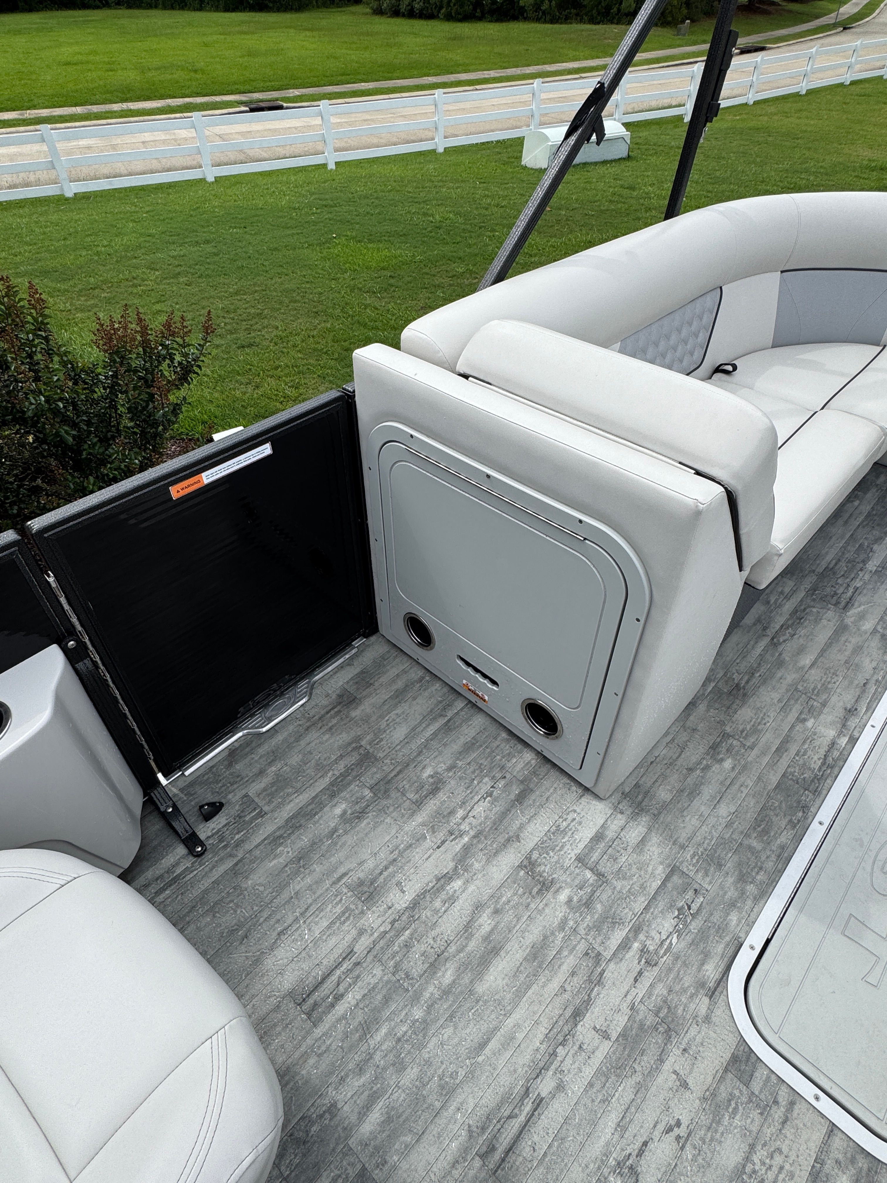 Interior of a 2022 Crest Classic DLX 220 pontoon boat.
