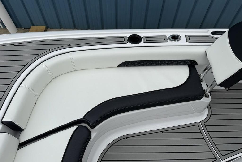 Luxurious seating on 2026 Tidewater 2500 Carolina Bay boat with sleek design.