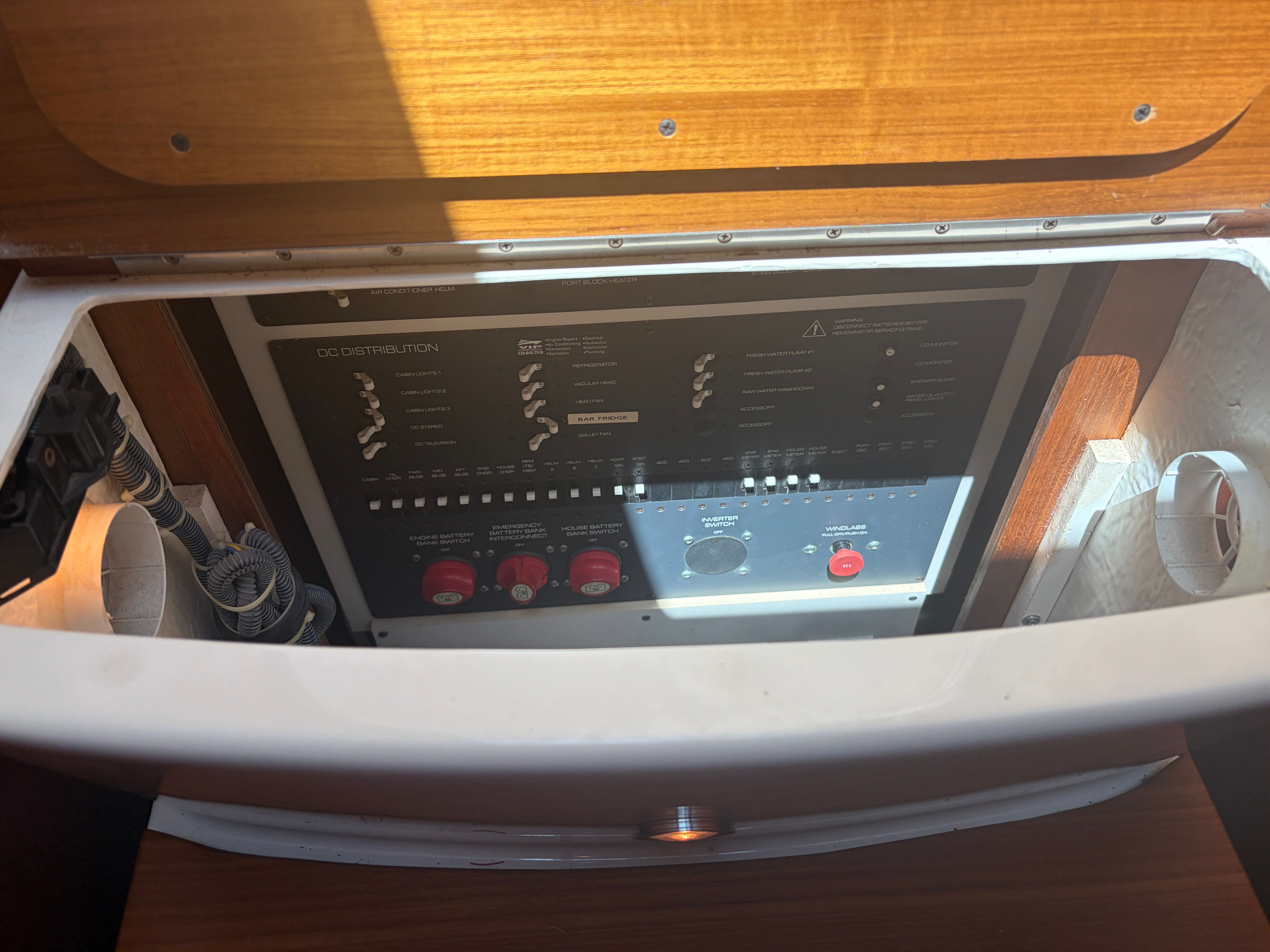 Electrical control panel of a 2005 Tiara Yachts Sovran.
