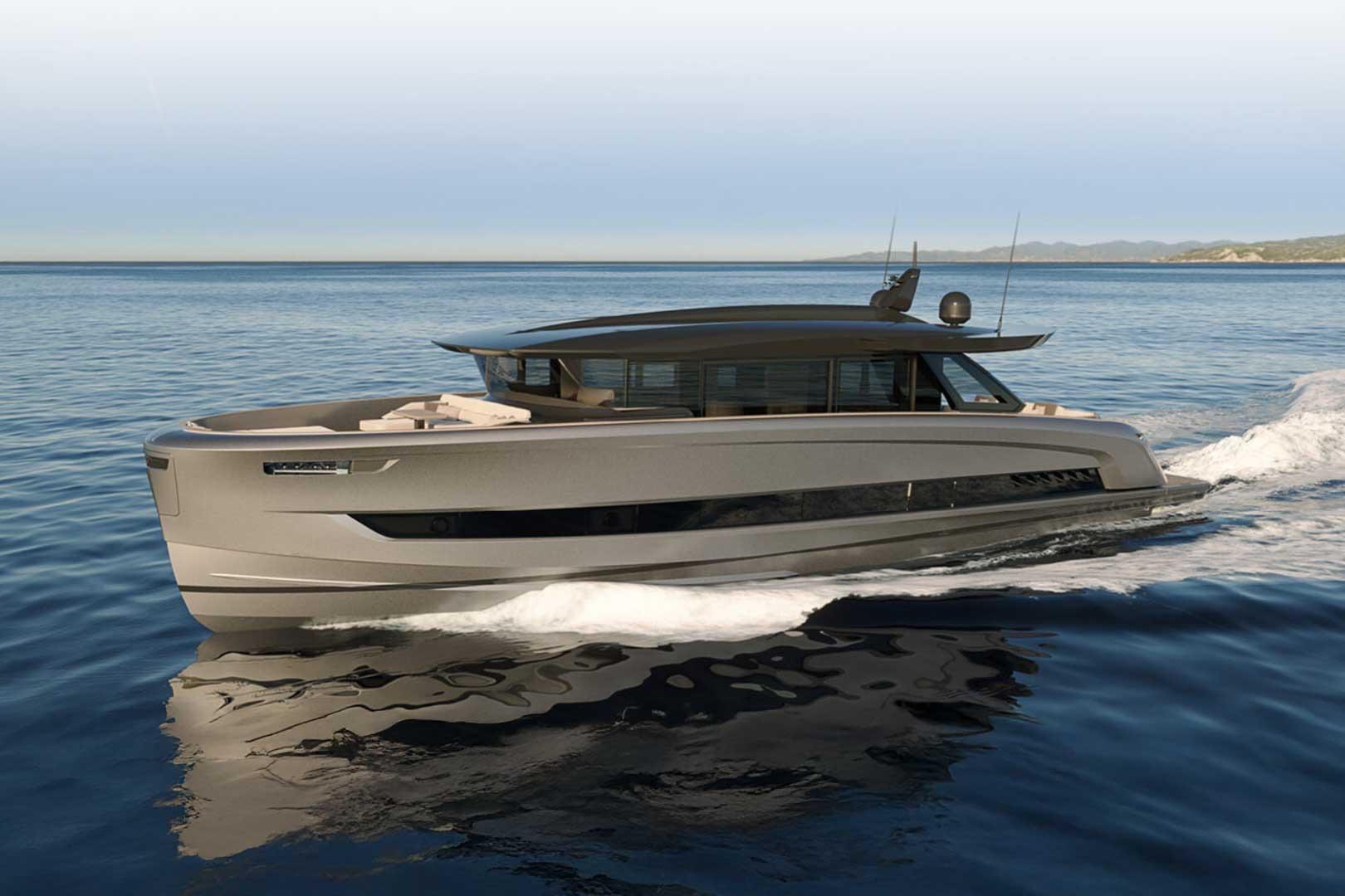 Luxurious 2027 Solaris Power 70 GRAND COUPE yacht cruising on open water.