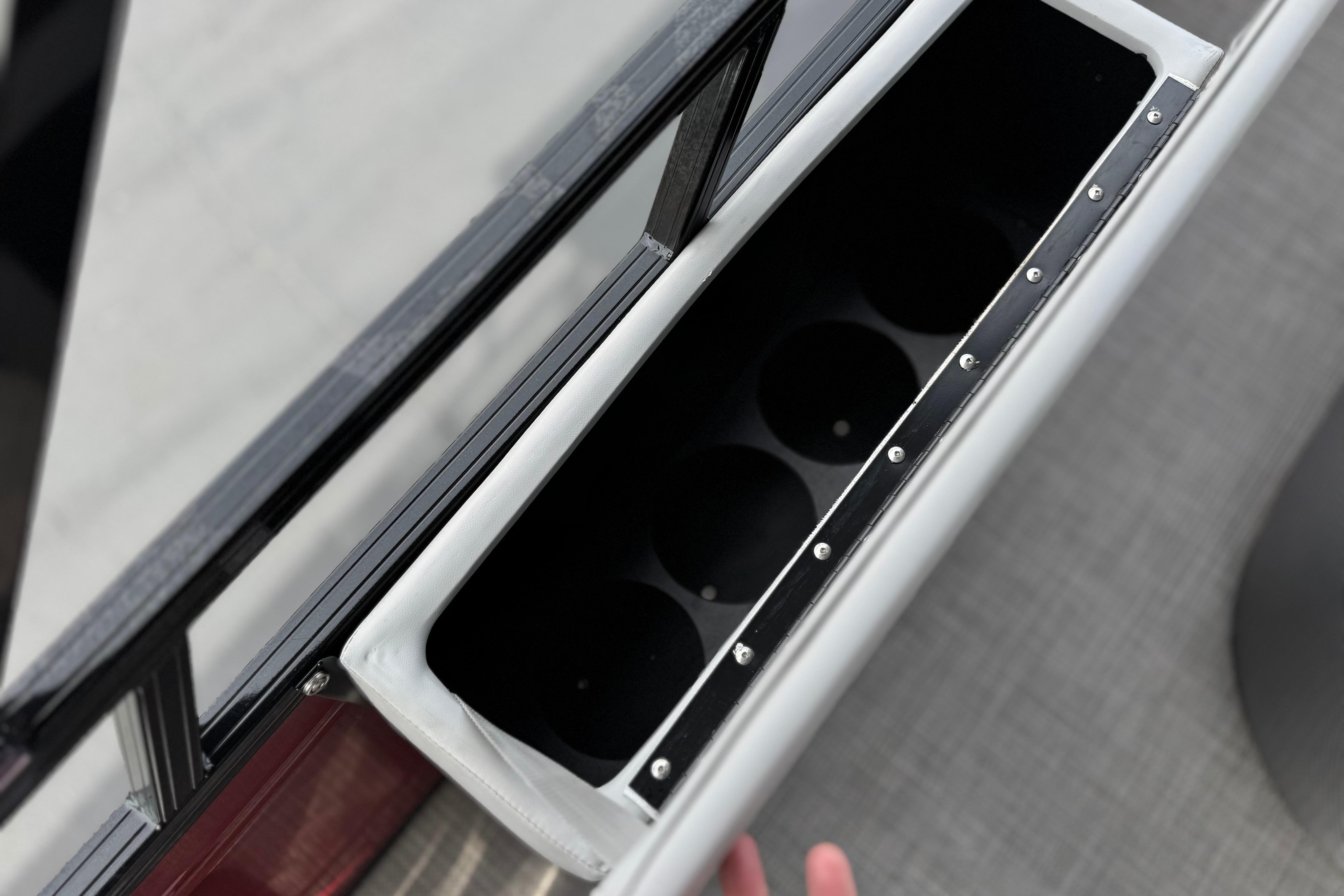2022 Regency 250 DL3 boat cup holder detail, top view.