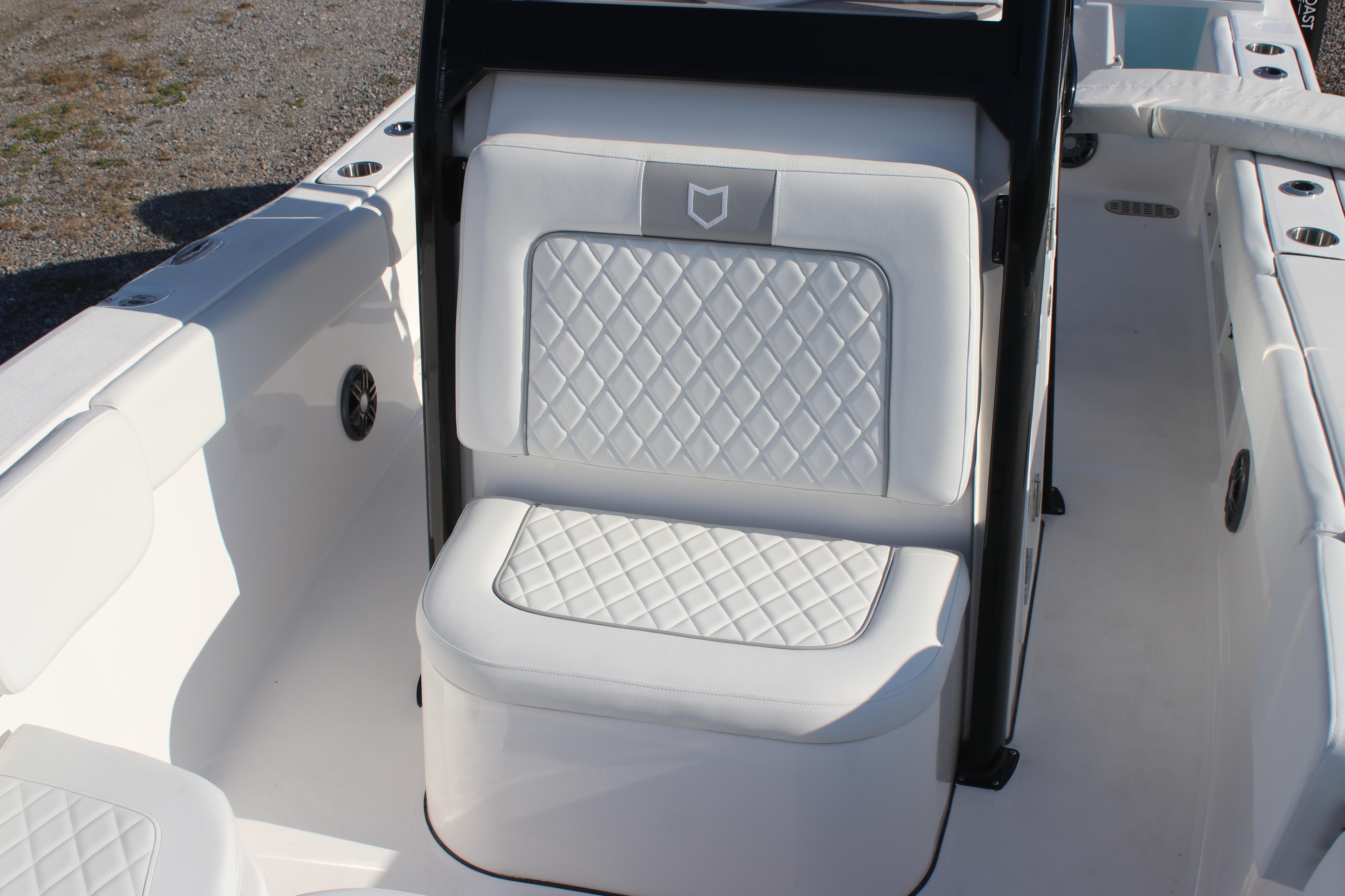 2026 Sea Fox 248 Commander boat interior with white quilted seating.