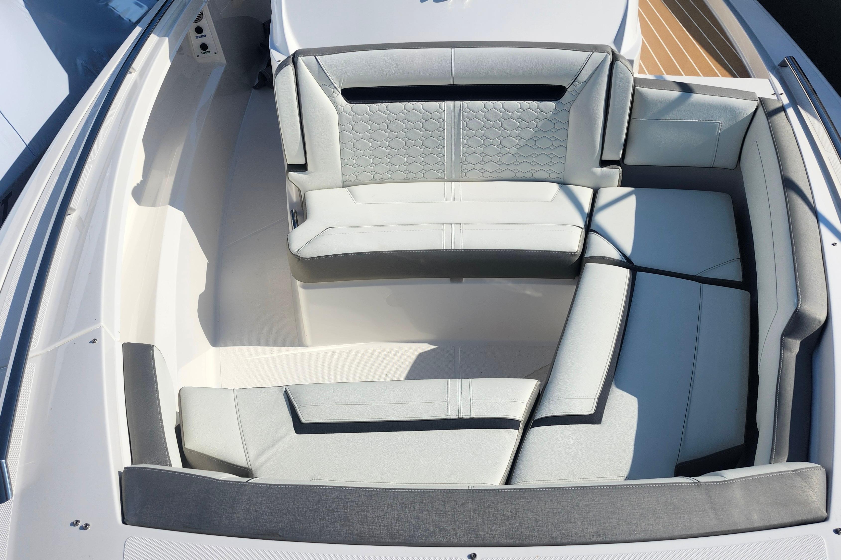 2024 Tiara Yachts 34 LS boat interior with luxurious seating arrangement.