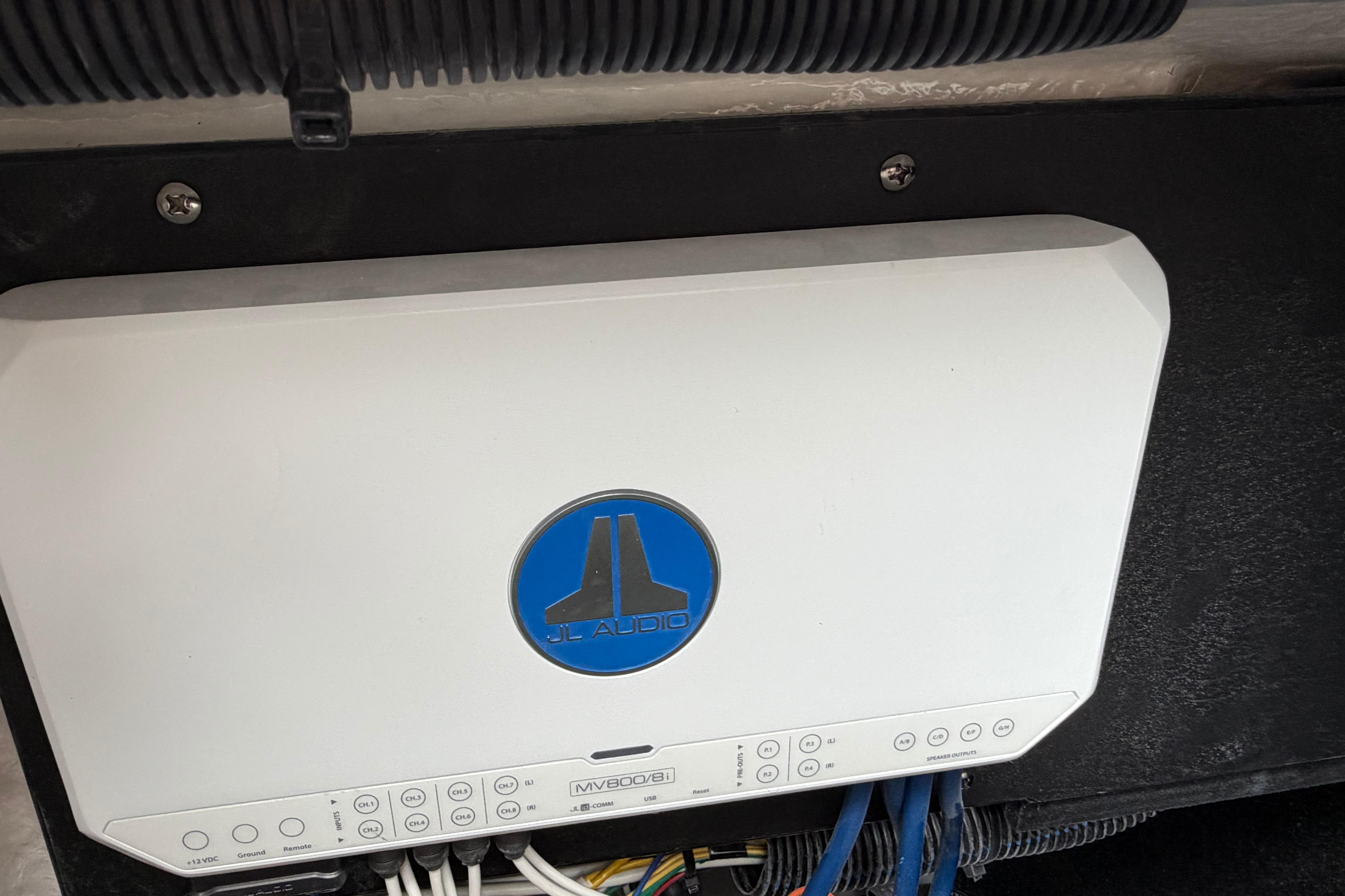 JL Audio amplifier installed in a 2026 Regal LS9 Surf boat.