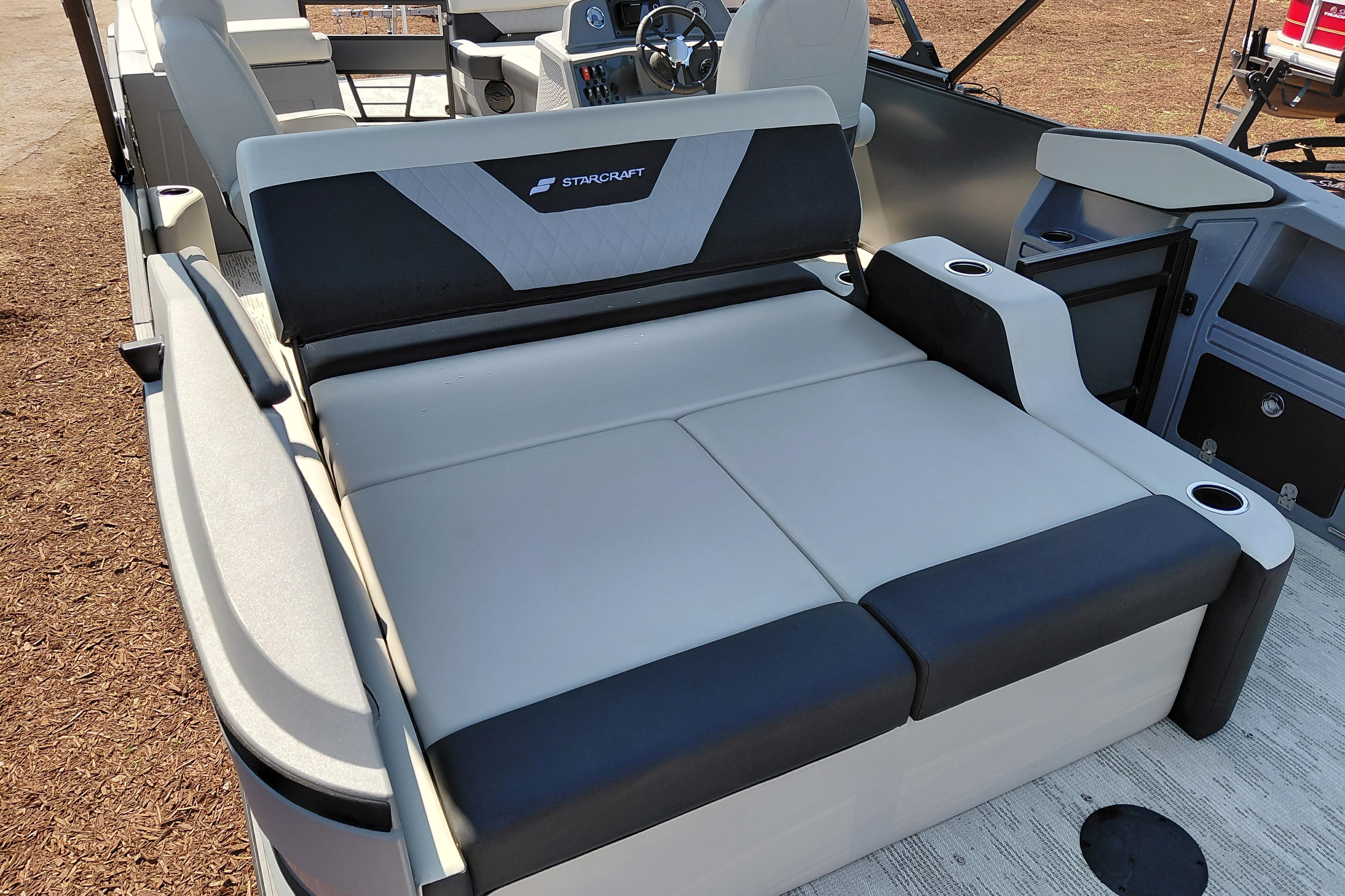 2026 Starcraft VX 24 Q DH boat interior with comfortable seating and modern design.