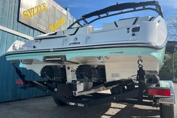 2026 Yamaha Boats 222S on trailer, rear view, displayed outdoors.