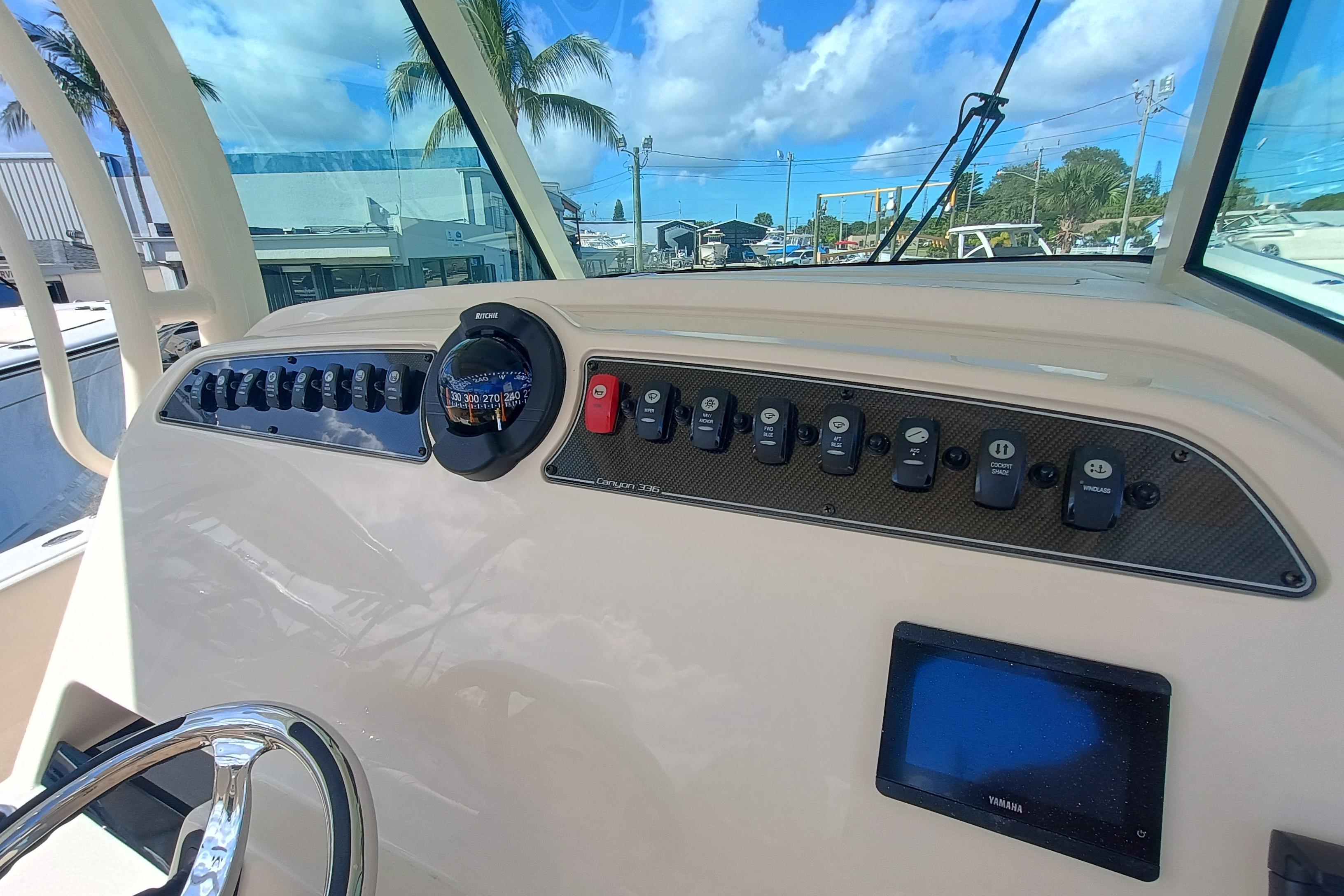 Dashboard of Grady-White Canyon 336 boat, year 2026.