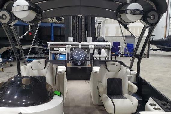 2018 Bennington 23 GCWA pontoon boat interior with plush seating and modern design.