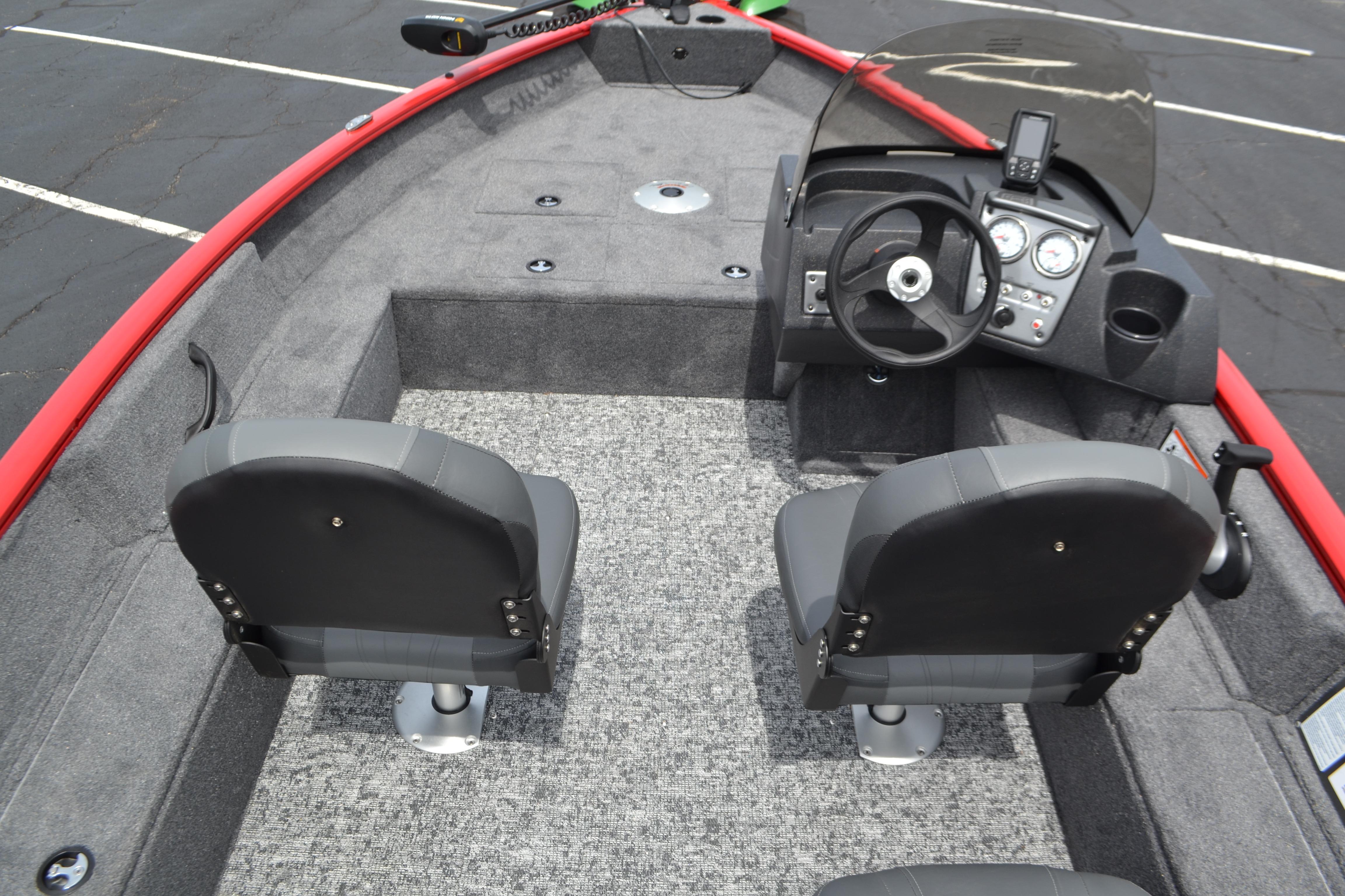 2026 Tracker Pro Guide V-16 SC boat interior with dual seats and steering console.