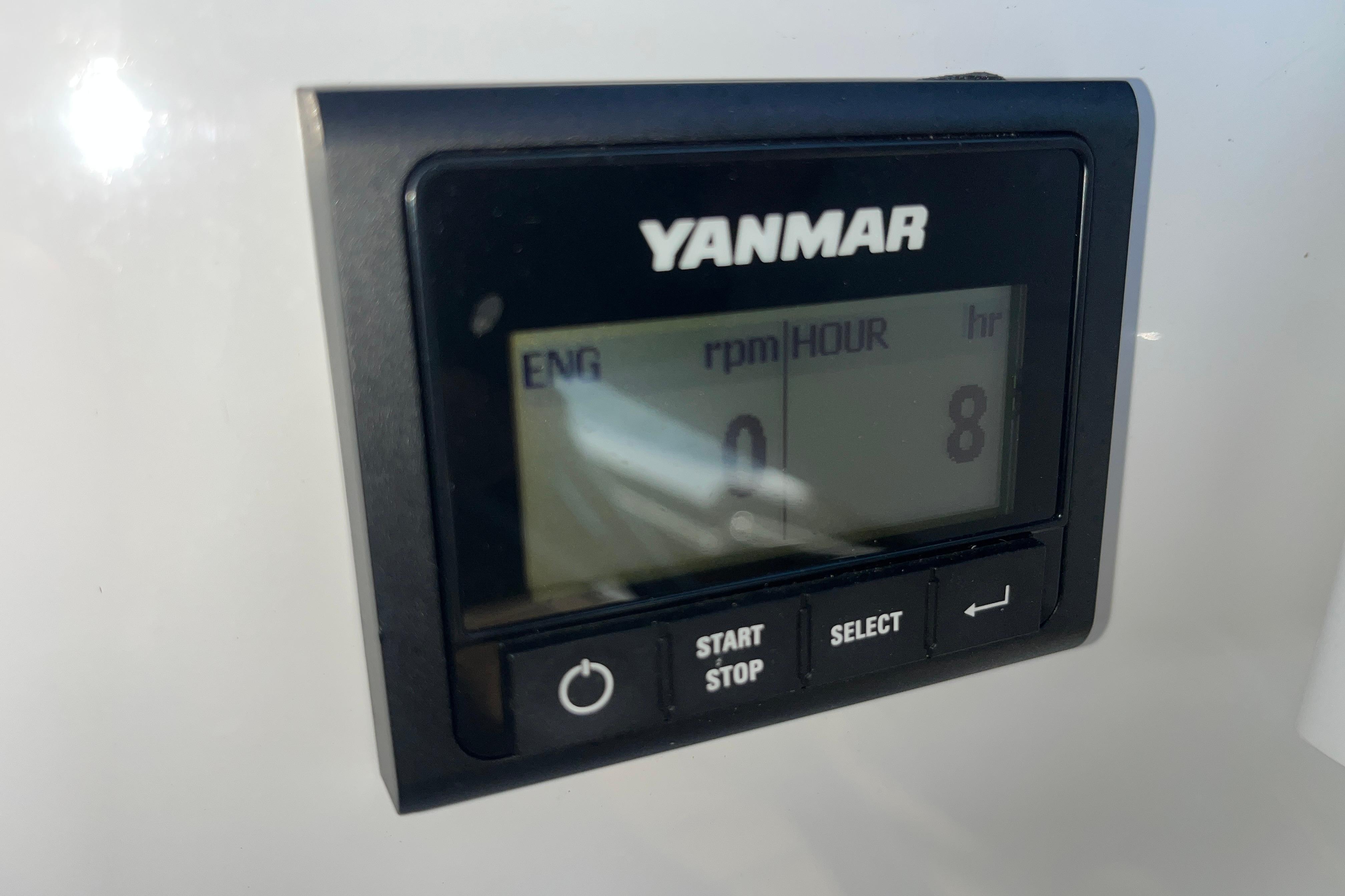 Yanmar engine control panel on 2025 Hanse 360 sailboat, displaying engine hours.