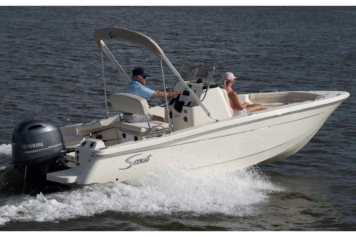Manufacturer Provided Image: 2026 Scout 188 Sportfish boat cruising on water with Yamaha engine.