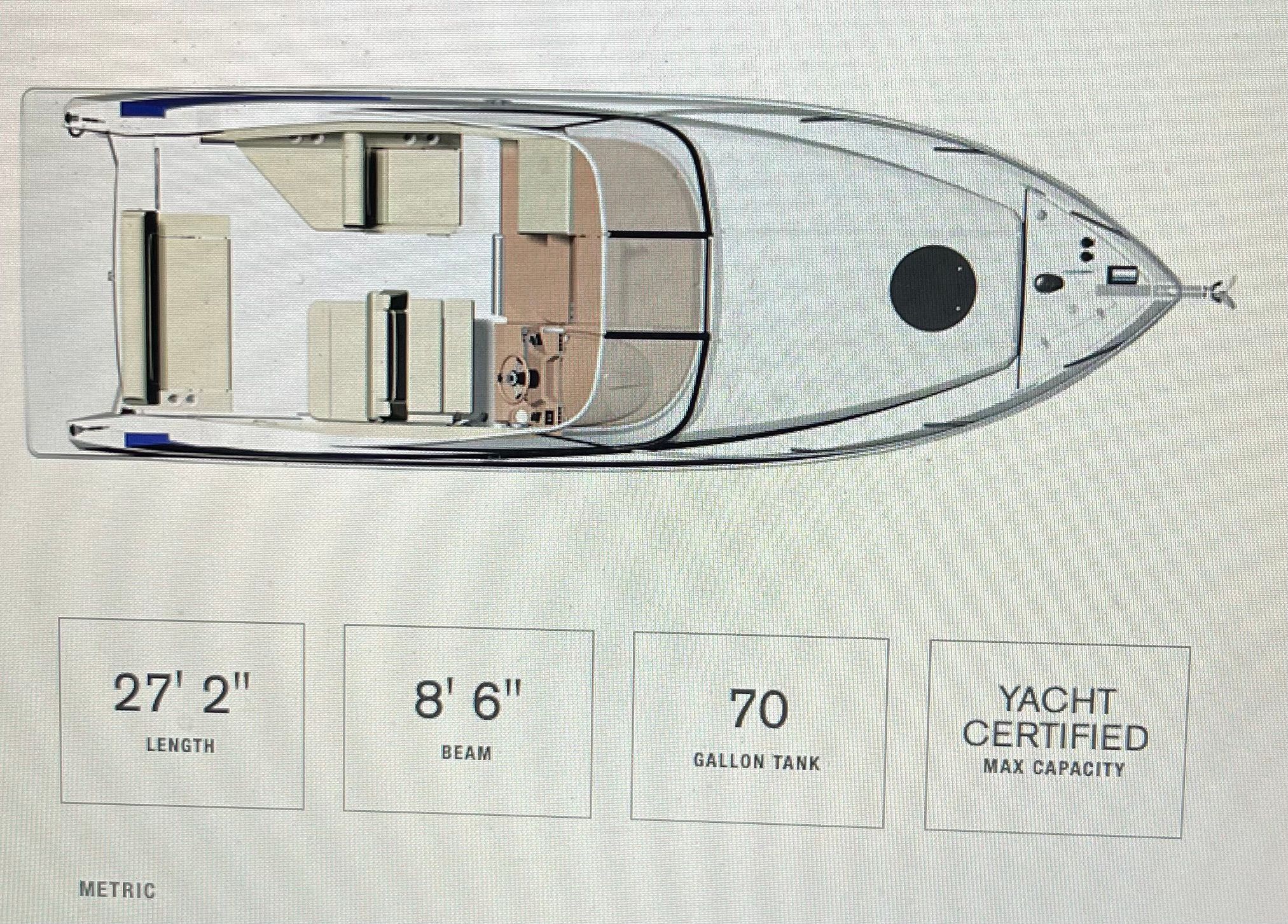 Regal 26 Express 2022 boat layout with specifications.