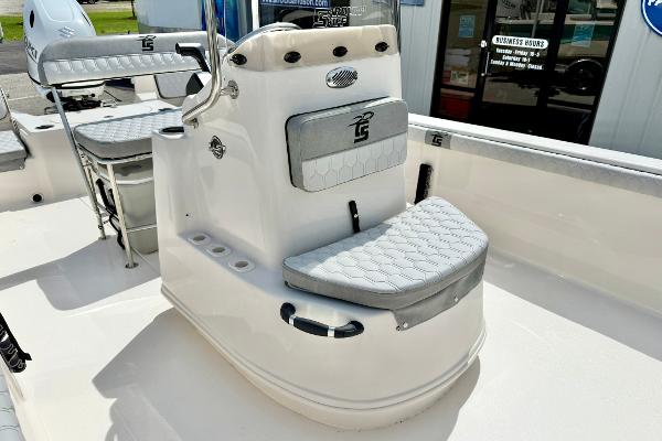 2025 Carolina Skiff 21 LS boat interior with seating and console design.