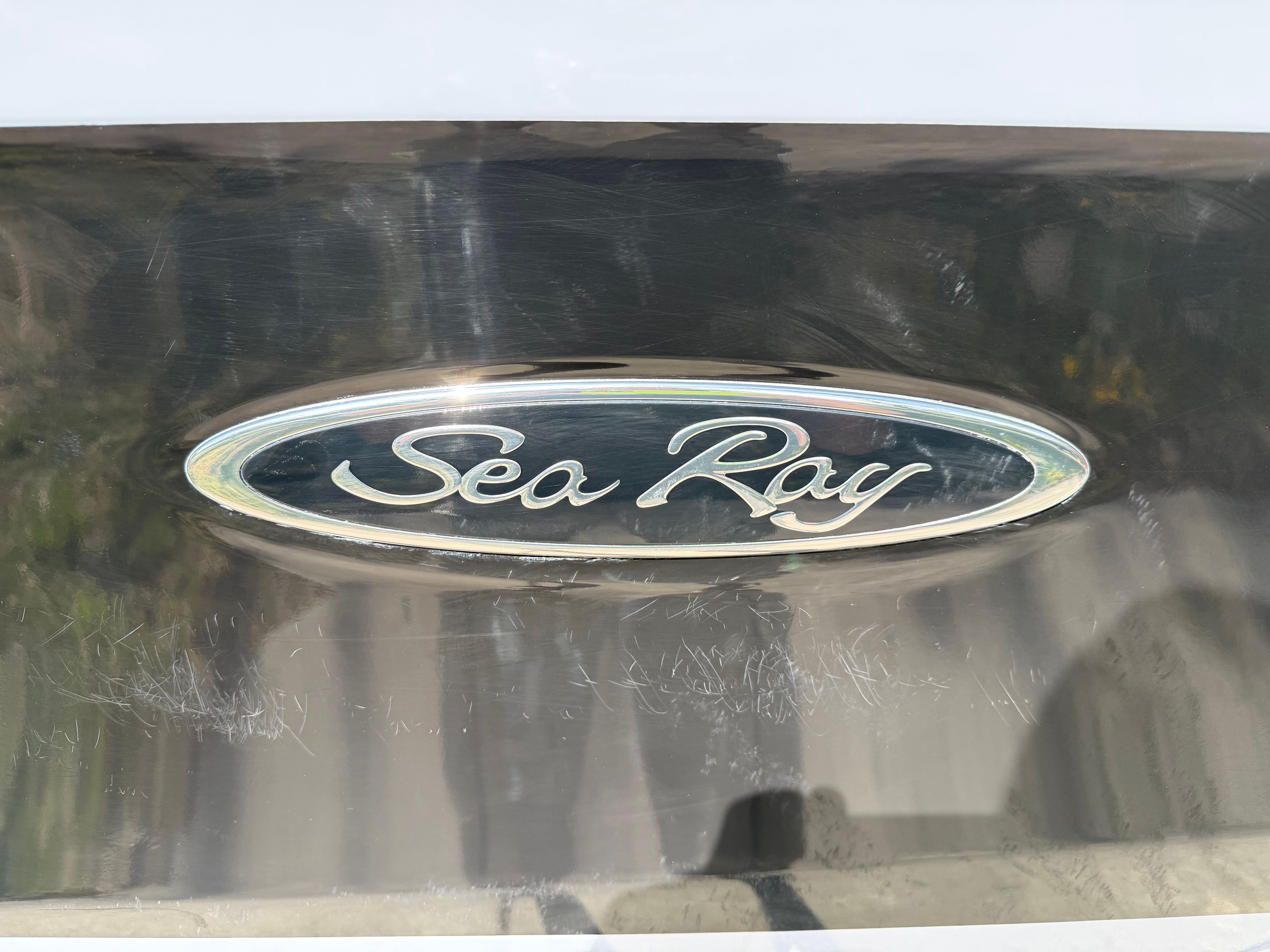 Sea Ray SPX 210 2022 logo on shiny surface.