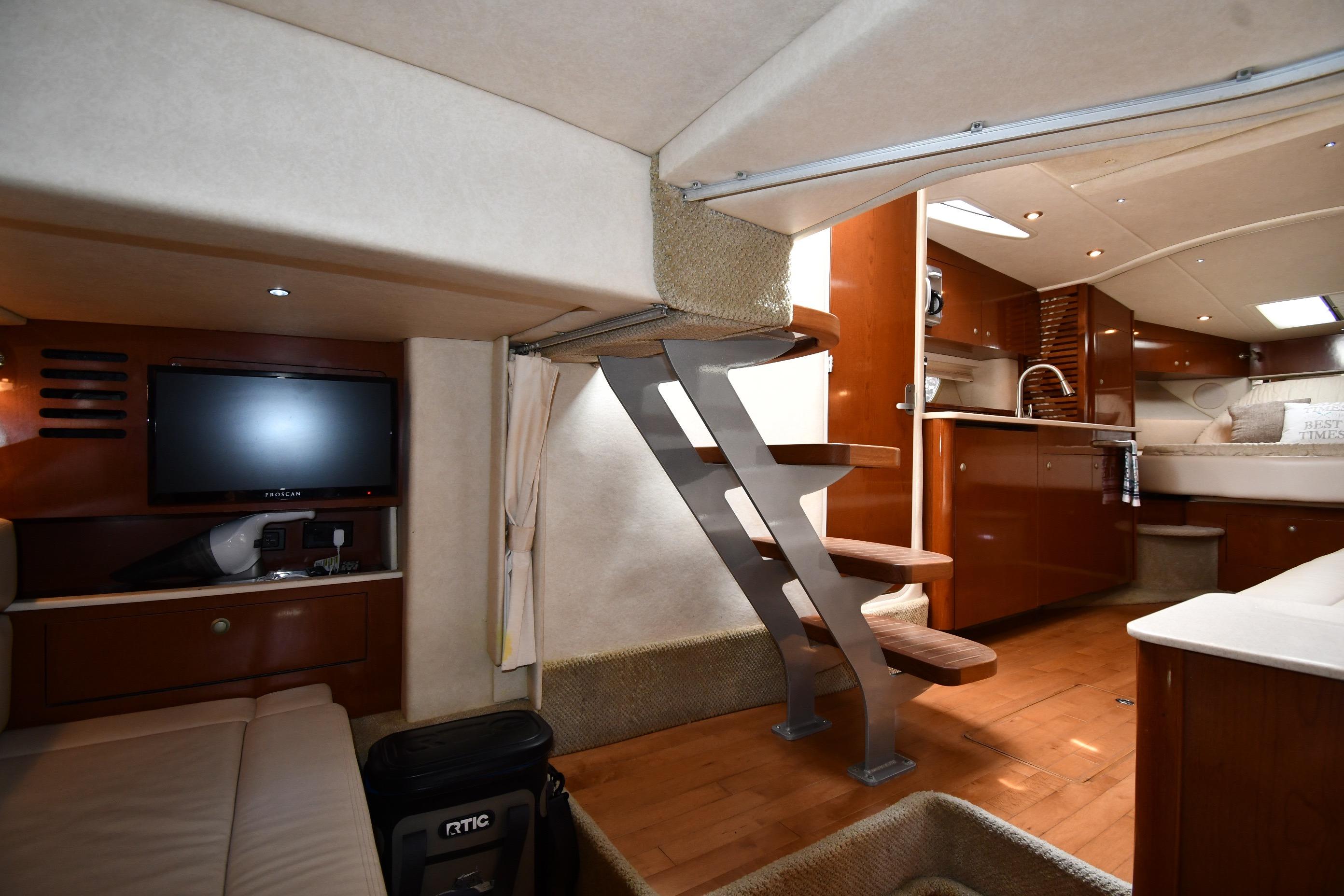 Luxurious interior of 2008 Sea Ray Sundancer 350 yacht with modern amenities.