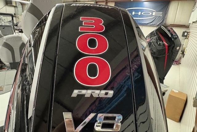 Outboard motor with "300 Pro V8" branding on a Nitro ZV20 Sport Pro, 2026 model.