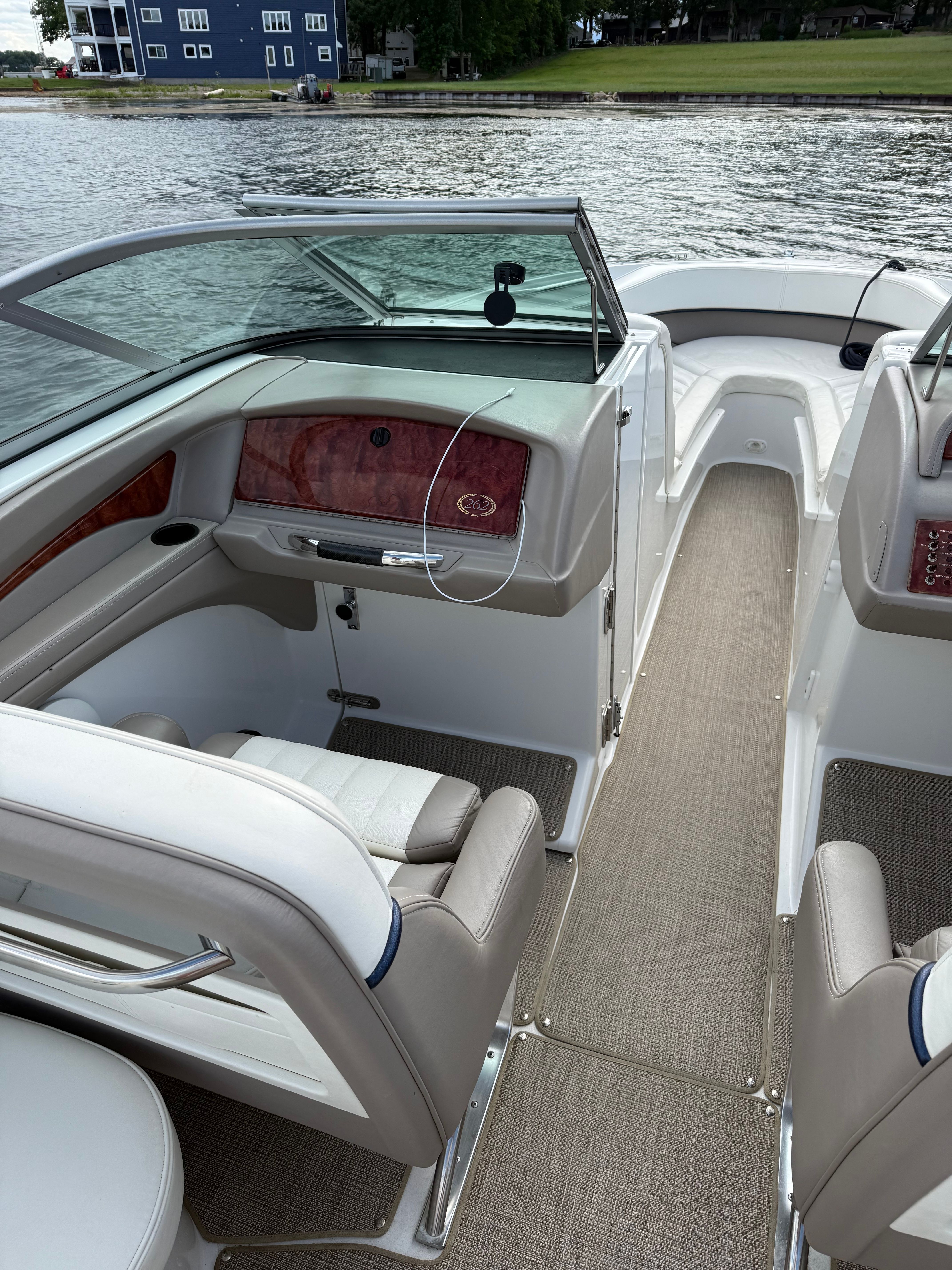 Interior of a 2003 Cobalt 262 boat on the water.