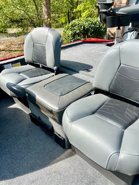 Interior of 2022 Bass Tracker Classic XL with gray seats.