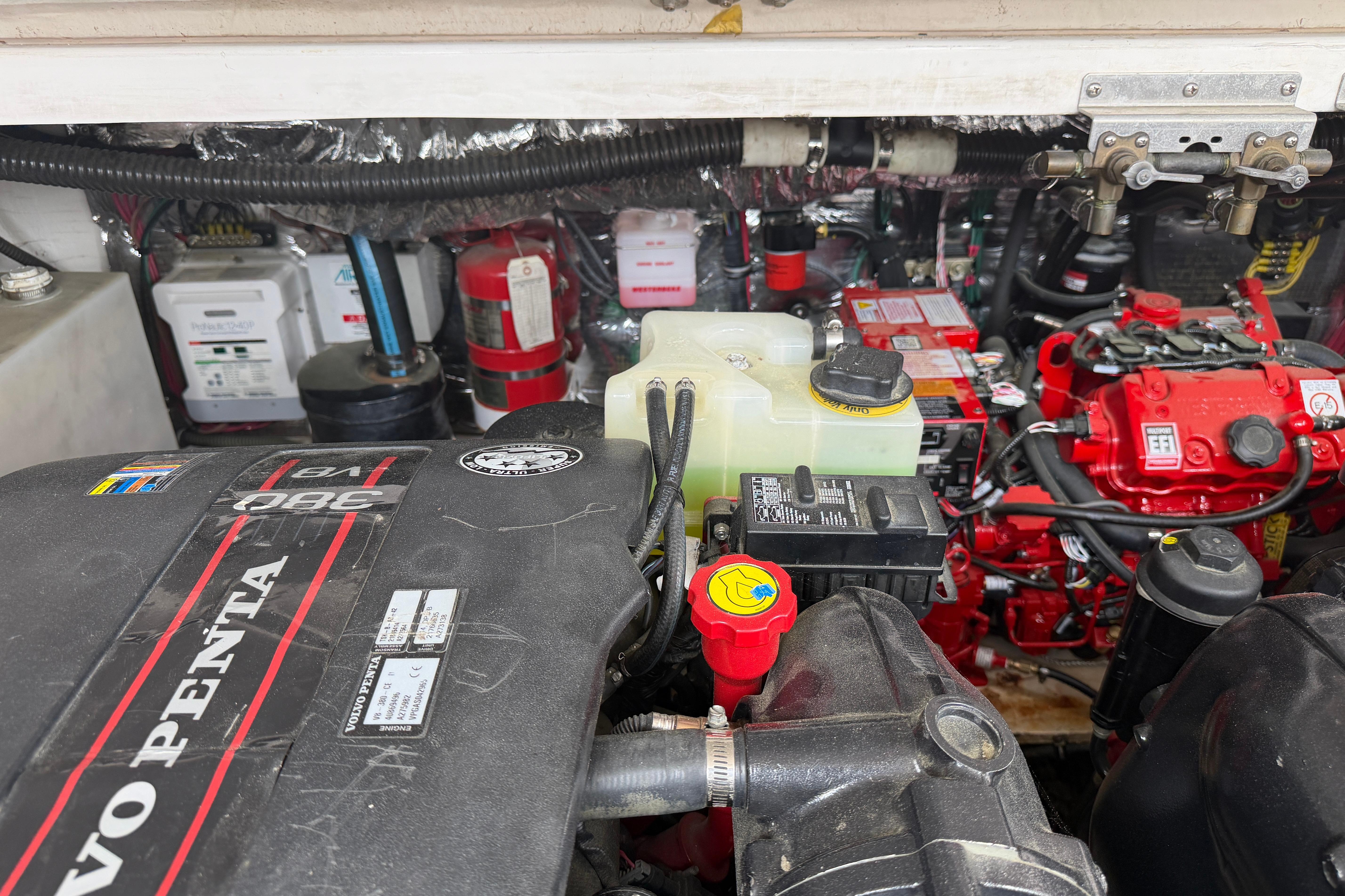 Engine compartment of a 2014 Regal 35 Sport Coupe featuring a Volvo Penta engine.