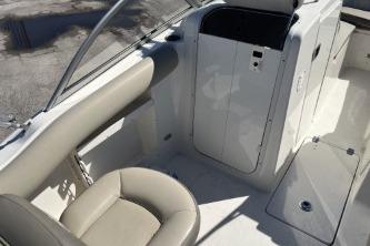 2022 Key West 239 DFS boat interior with seating and console.