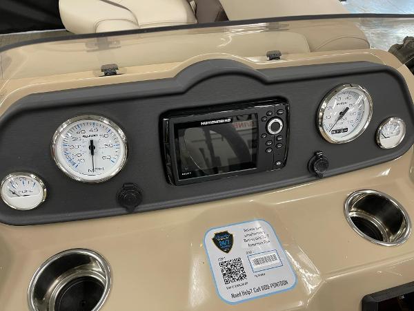 Dashboard of 2025 Bentley Pontoons 200 Fish-N-Cruise with gauges and navigation system.