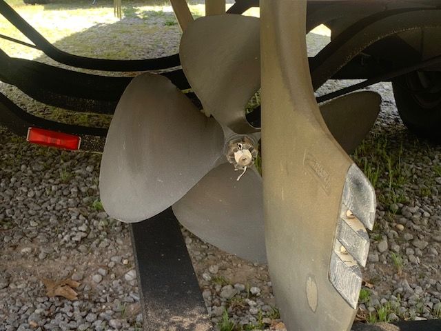 Propeller of a 2001 Correct Craft Super Air Nautique boat.