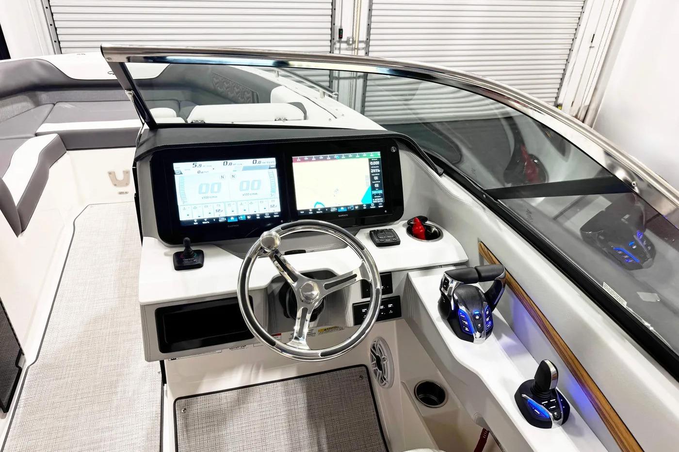 2026 Regal LX9 boat dashboard with modern controls and navigation screens.