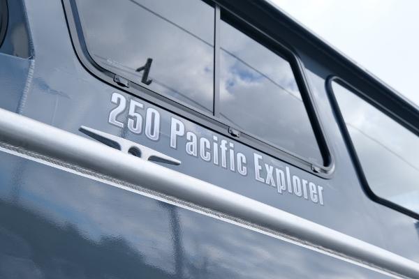 2024 Hewescraft 250 Explorer boat exterior with logo and windows.