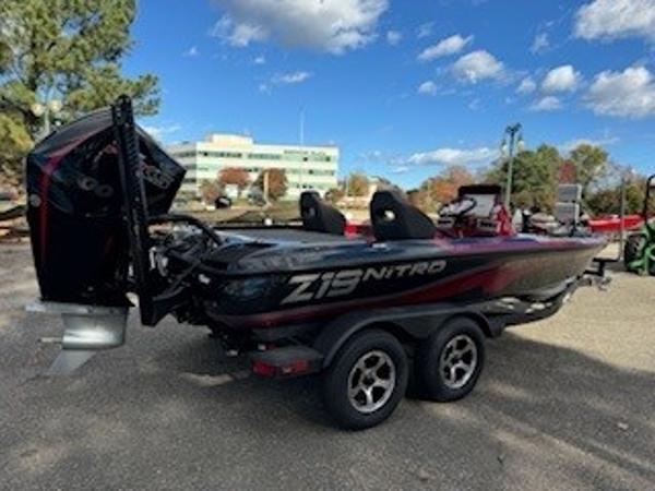 2025 Nitro Z19 boat parked outdoors on a sunny day.