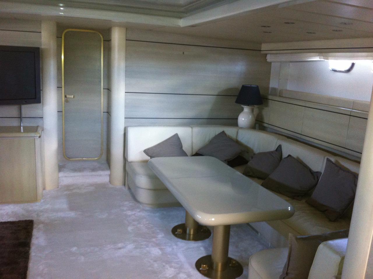 Interior of Overmarine Mangusta 80 yacht, built in 1994.