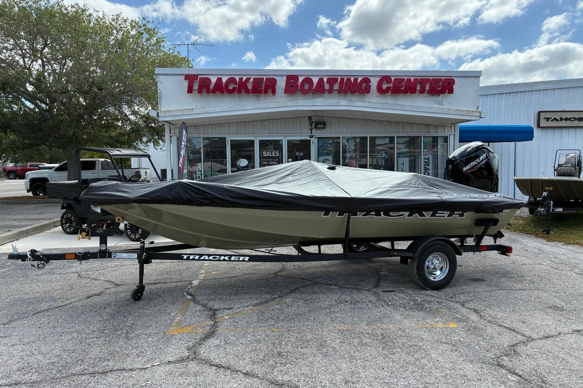 2026 Tracker Pro Team 175 boat on trailer at Tracker Boating Center.