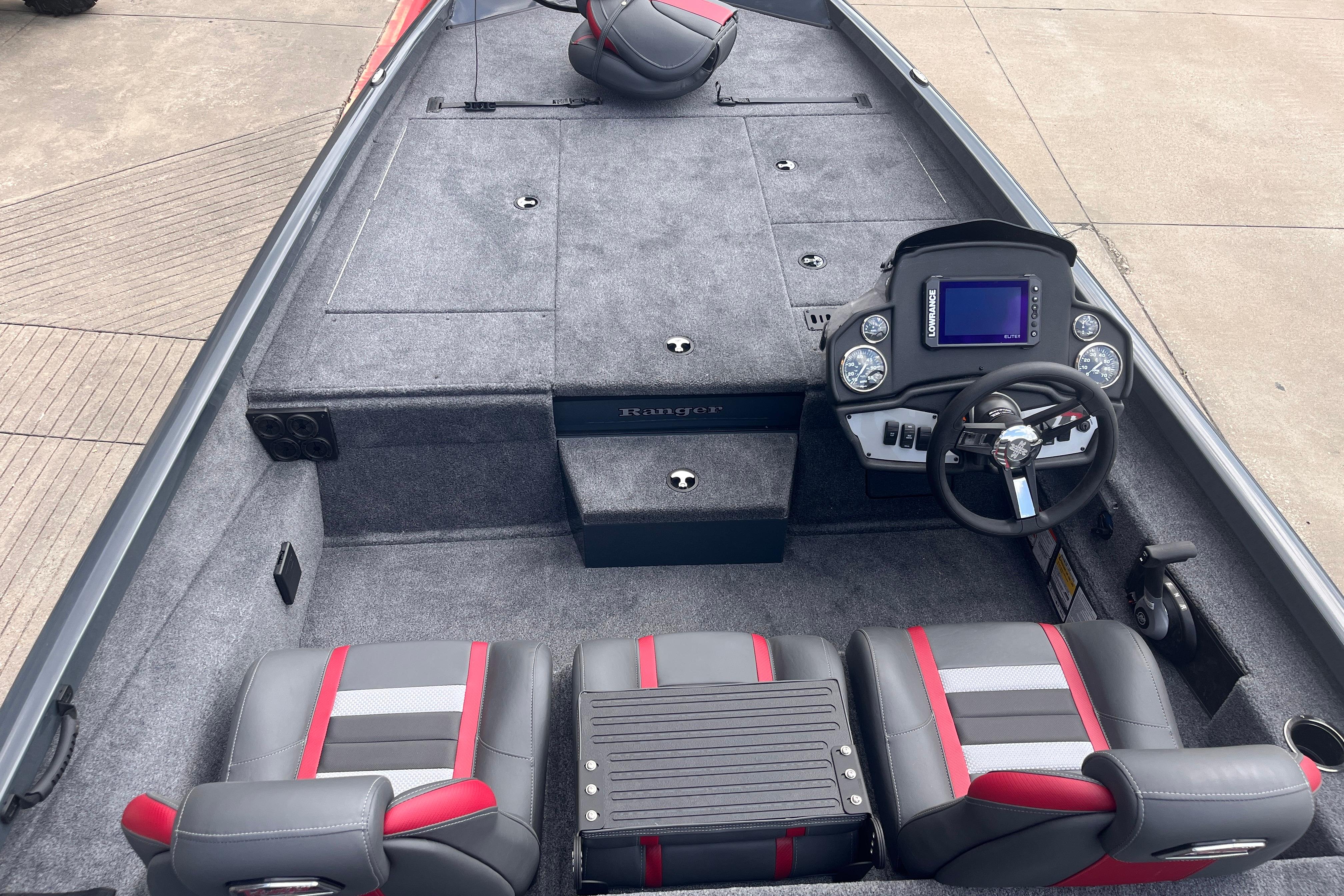 2026 Ranger RT198P boat interior with modern dashboard and seating.