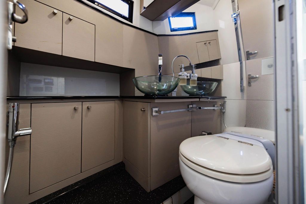 Luxurious bathroom in MV Marine 40 yacht, year 2017.