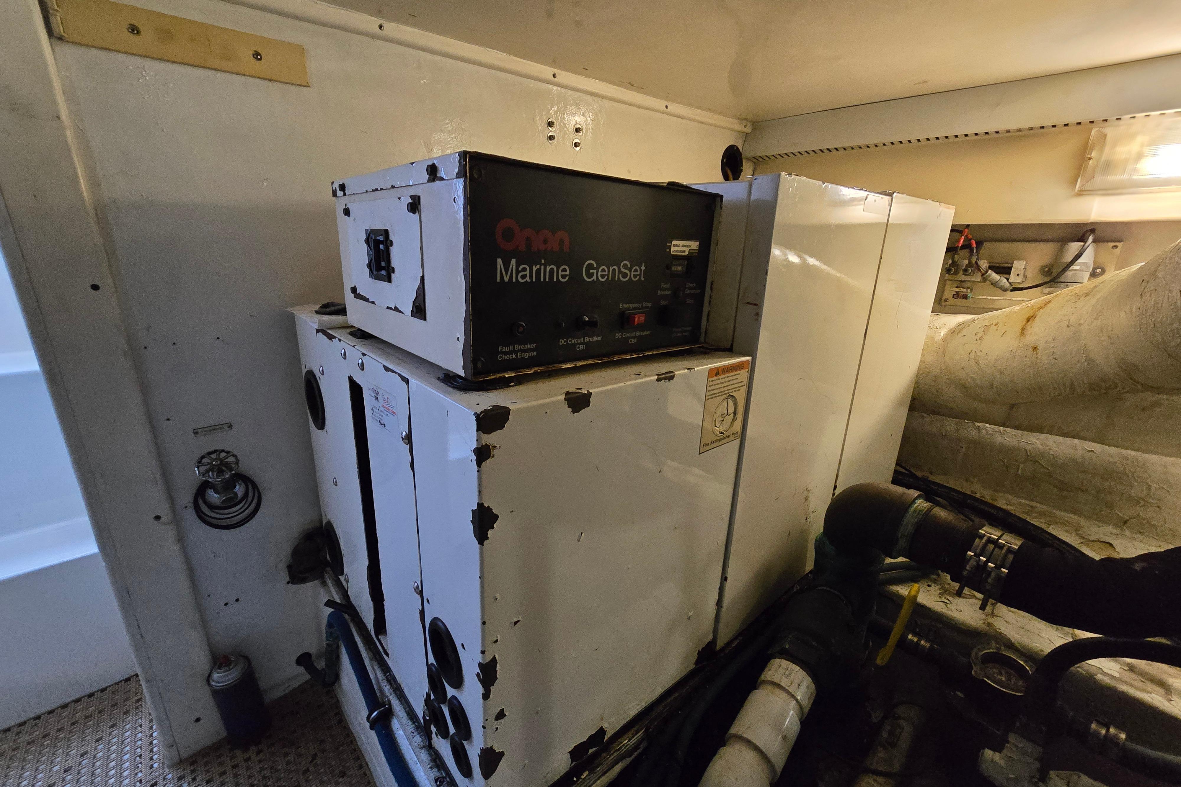 Onan Marine GenSet in 2001 Cavileer 53 Convertible engine room.
