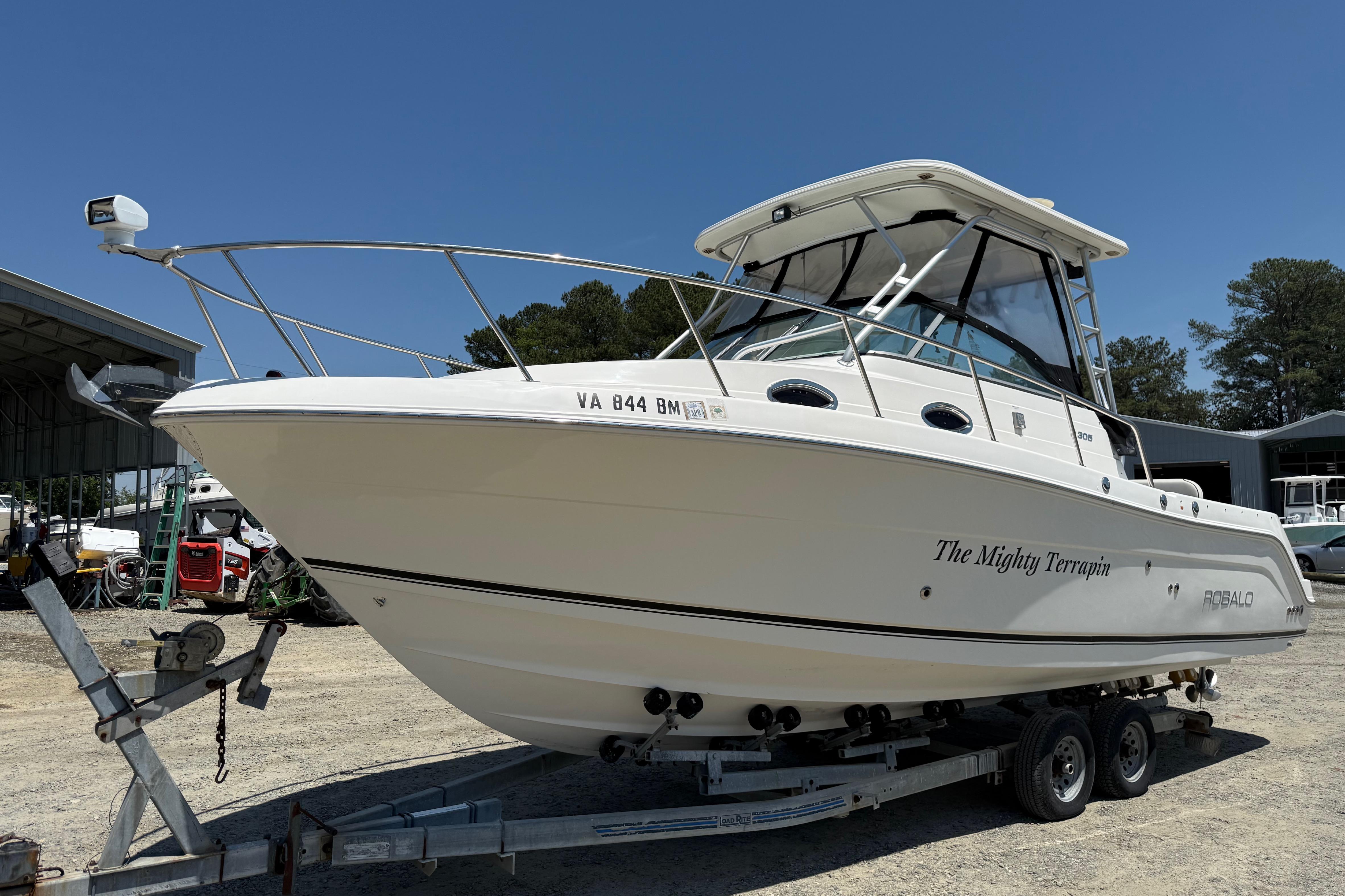 2007 Robalo R305 Walkaround boat on trailer, named "The Mighty Terrapin."